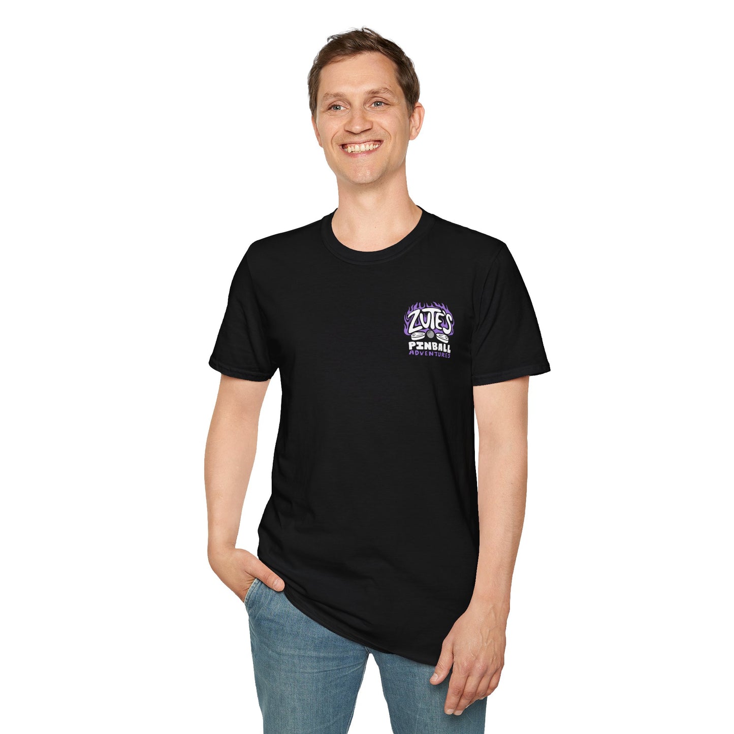 Zut's Pinball Adventures, Gaming T-Shirt, Unisex Softstyle T-Shirt, Perfect Gift for Gamers, Casual Wear, Pinball Lover Apparel