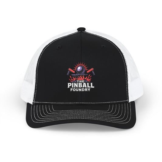 The Pinball Foundry Embroidered Snapback Trucker Cap, Casual Summer Hat, Gift for Gamers, Outdoor Style, Festival Accessory