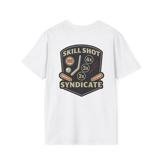 The Pinball Foundry Skill Shot Syndicate, Gaming T-Shirt, Unisex Softstyle T-Shirt, Perfect Gift for Gamers, Casual Wear, Pinball Lover Apparel
