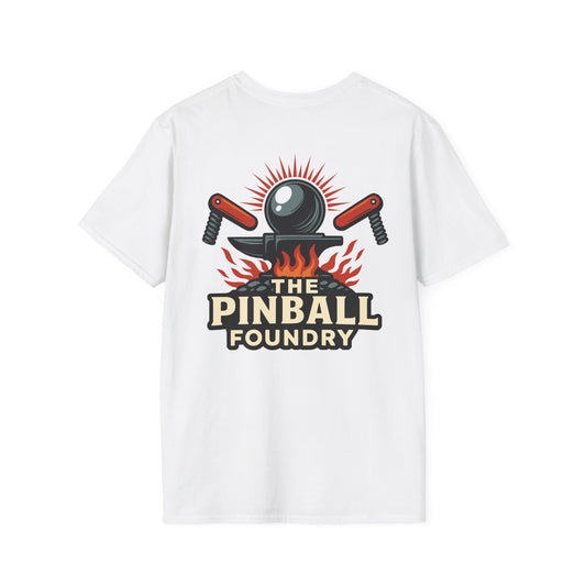 The Pinball Foundry Logo, Gaming T-Shirt, Unisex Softstyle T-Shirt, Perfect Gift for Gamers, Casual Wear, Pinball Lover Apparel