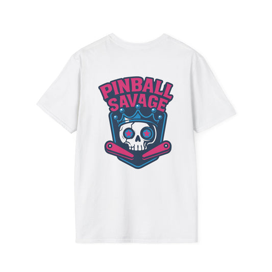 The Pinball Foundry Pinball Savage Skull, Gaming T-Shirt, Unisex Softstyle T-Shirt, Perfect Gift for Gamers, Casual Wear, Pinball Lover Apparel