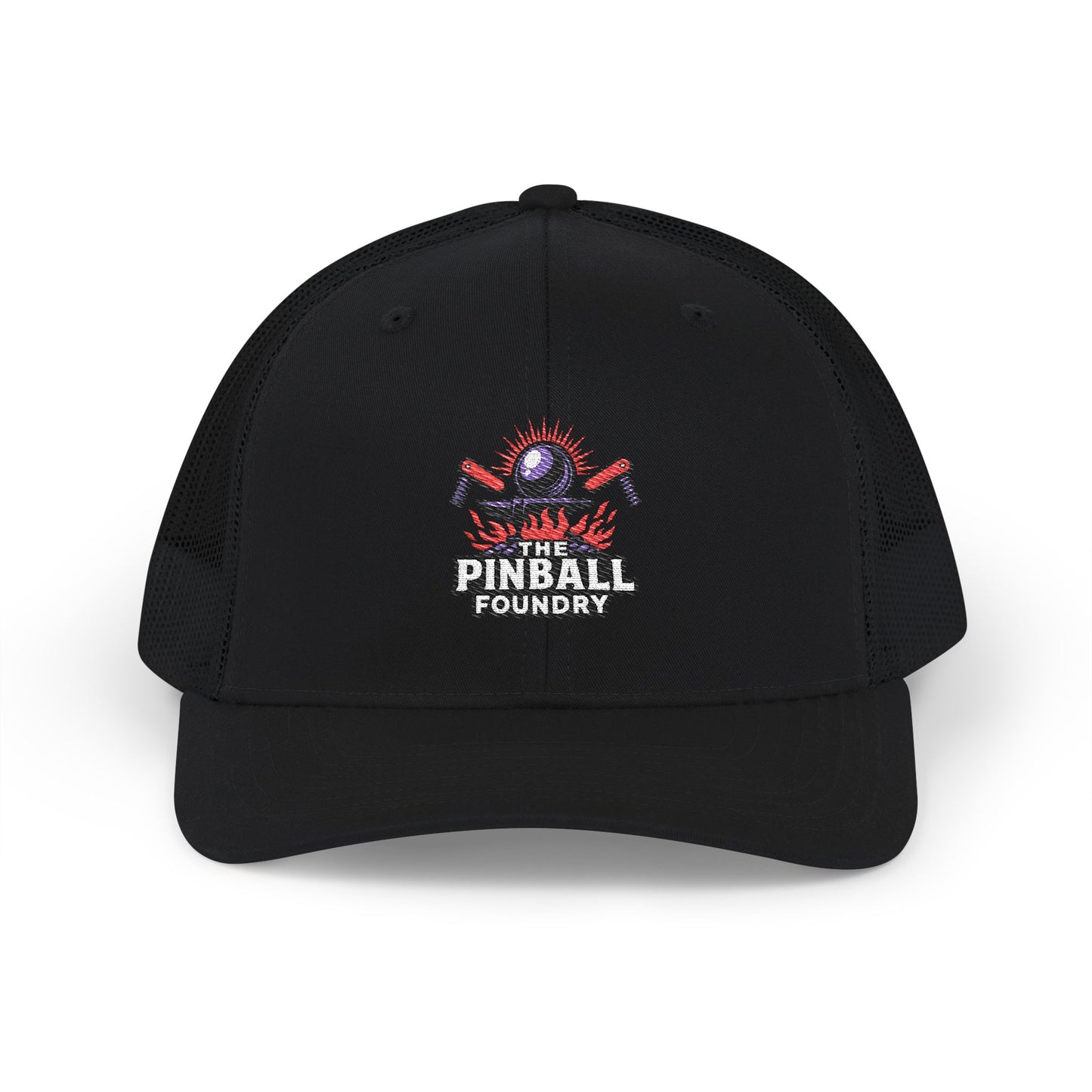 The Pinball Foundry Embroidered Snapback Trucker Cap, Casual Summer Hat, Gift for Gamers, Outdoor Style, Festival Accessory