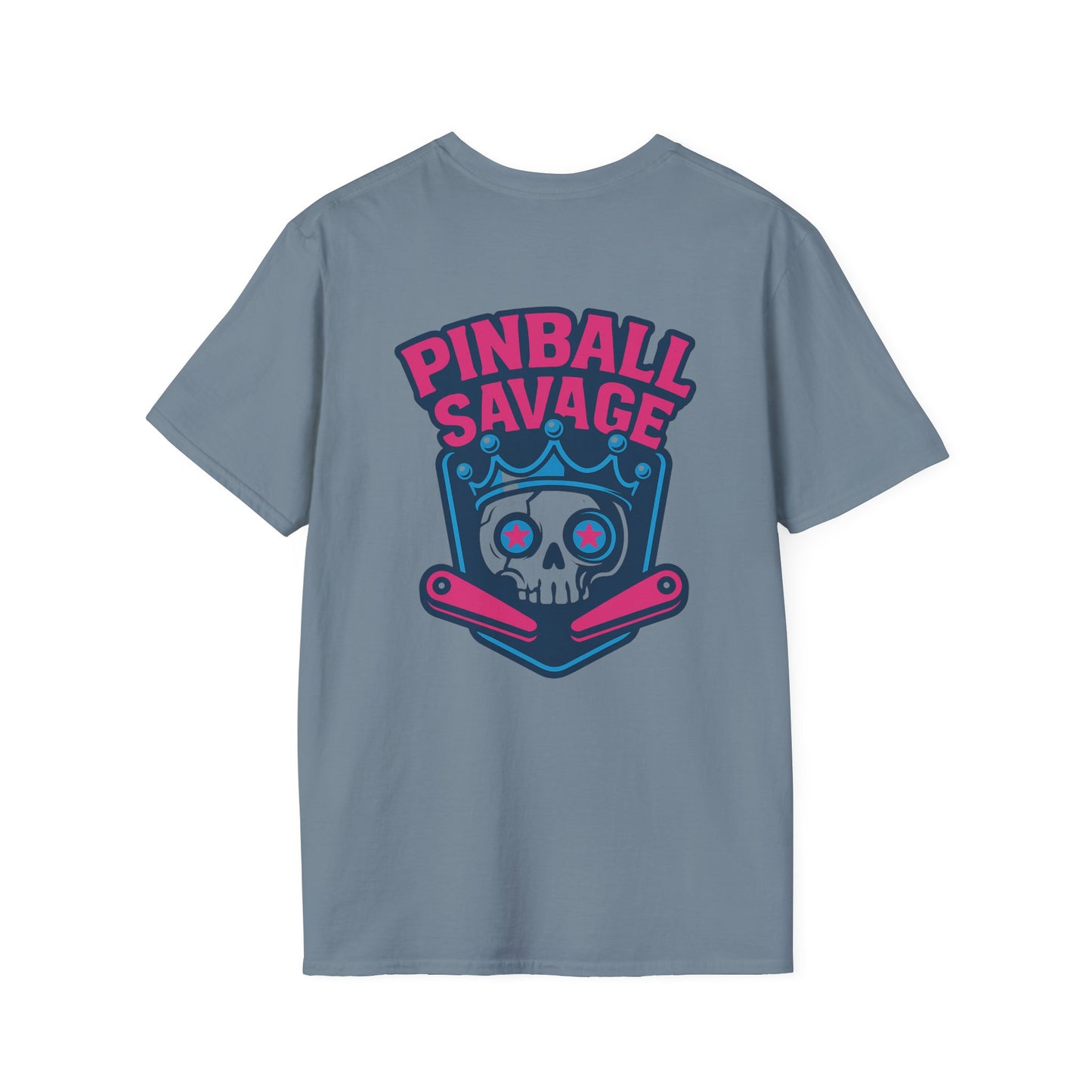 The Pinball Foundry Pinball Savage Skull, Gaming T-Shirt, Unisex Softstyle T-Shirt, Perfect Gift for Gamers, Casual Wear, Pinball Lover Apparel