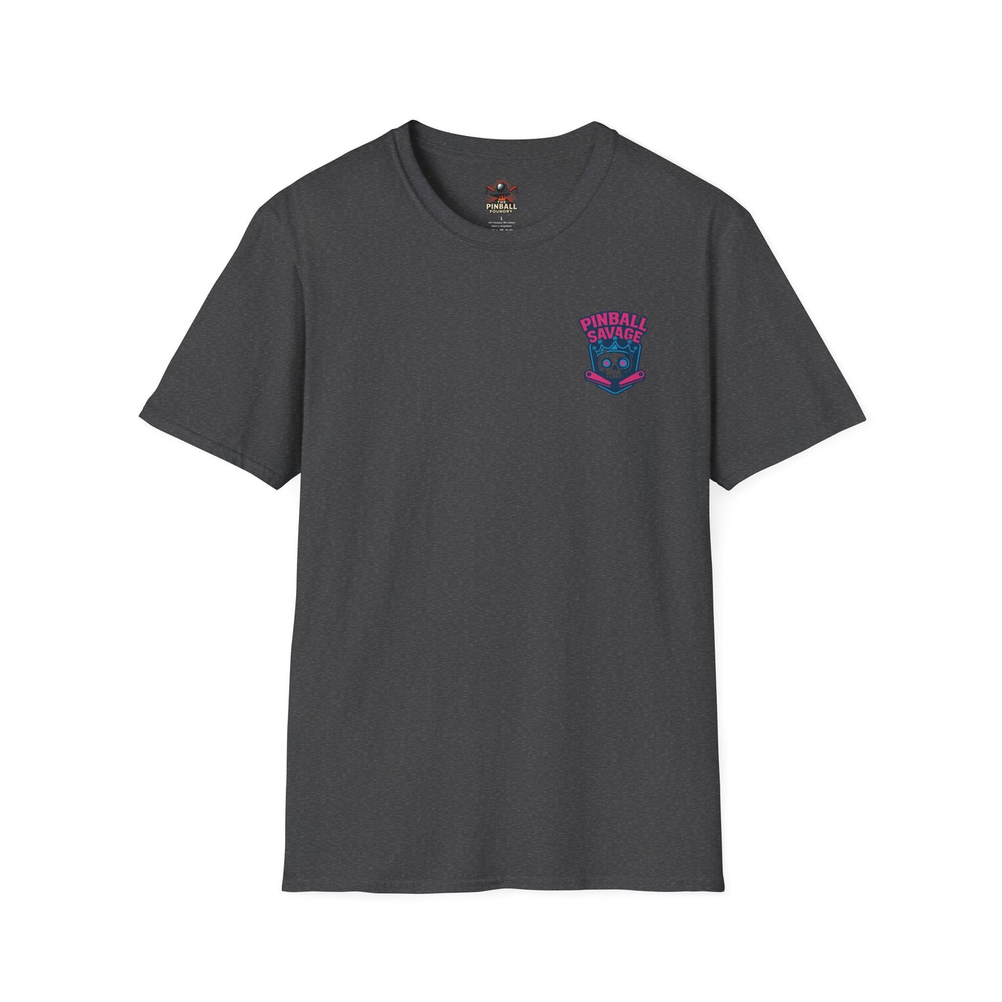 The Pinball Foundry Pinball Savage Skull, Gaming T-Shirt, Unisex Softstyle T-Shirt, Perfect Gift for Gamers, Casual Wear, Pinball Lover Apparel