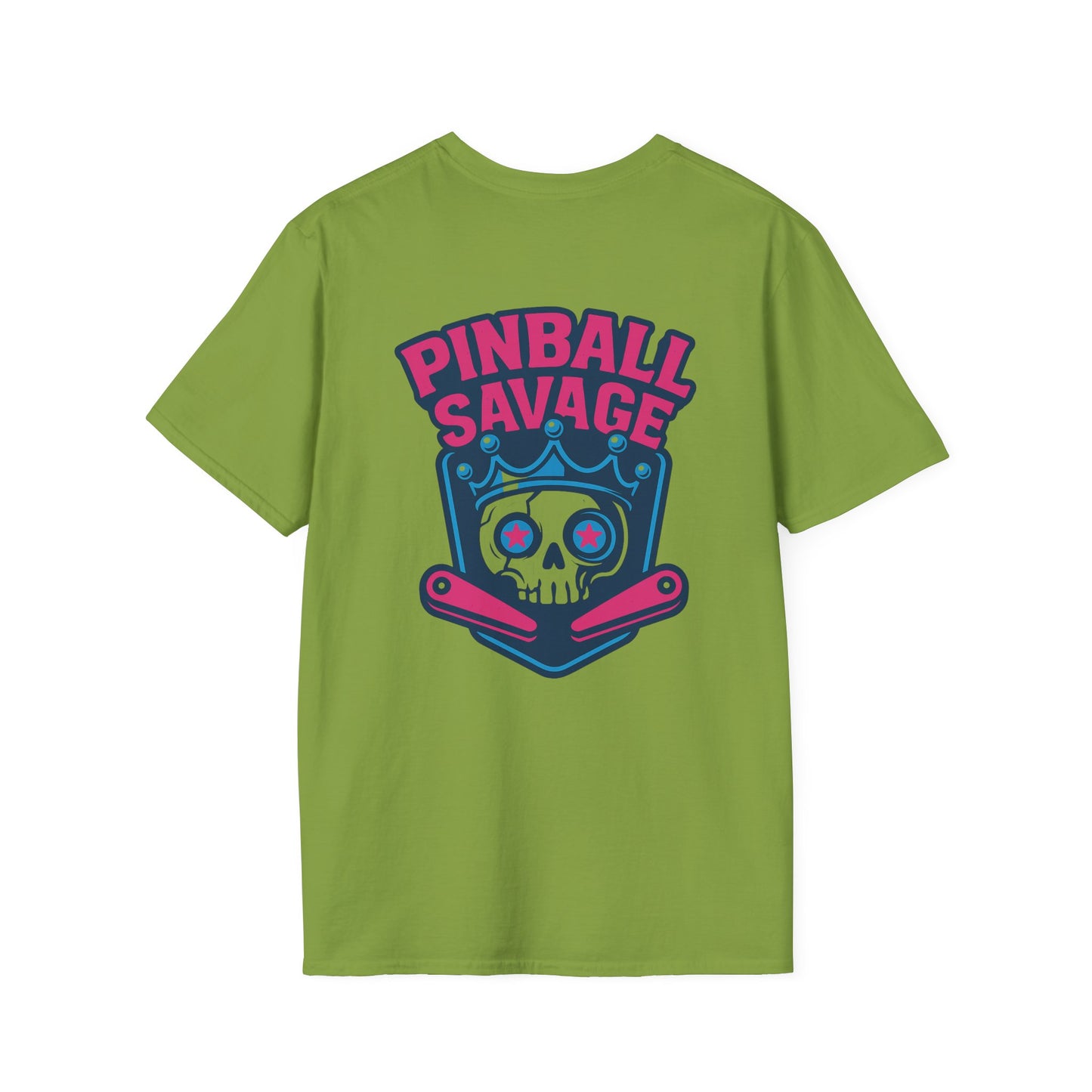 The Pinball Foundry Pinball Savage Skull, Gaming T-Shirt, Unisex Softstyle T-Shirt, Perfect Gift for Gamers, Casual Wear, Pinball Lover Apparel
