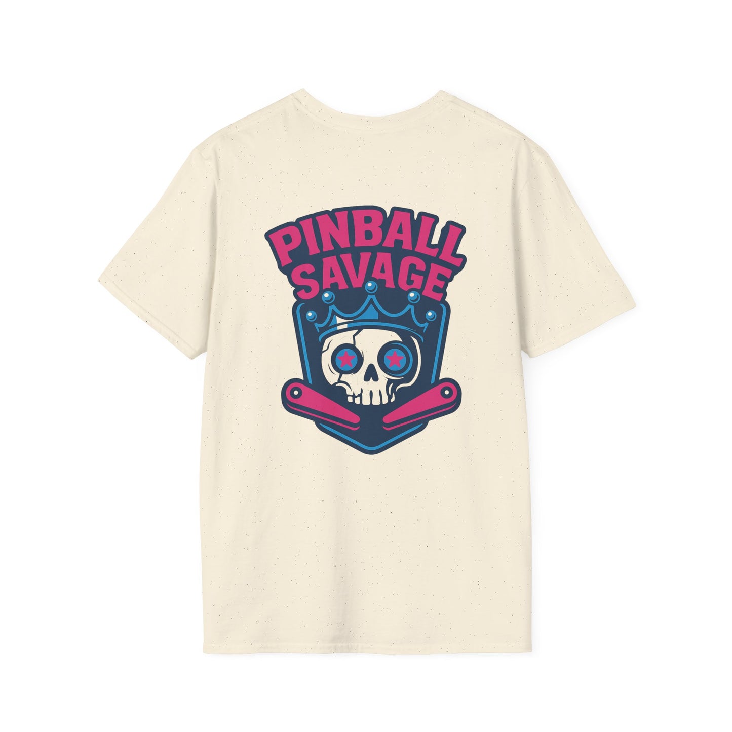 The Pinball Foundry Pinball Savage Skull, Gaming T-Shirt, Unisex Softstyle T-Shirt, Perfect Gift for Gamers, Casual Wear, Pinball Lover Apparel