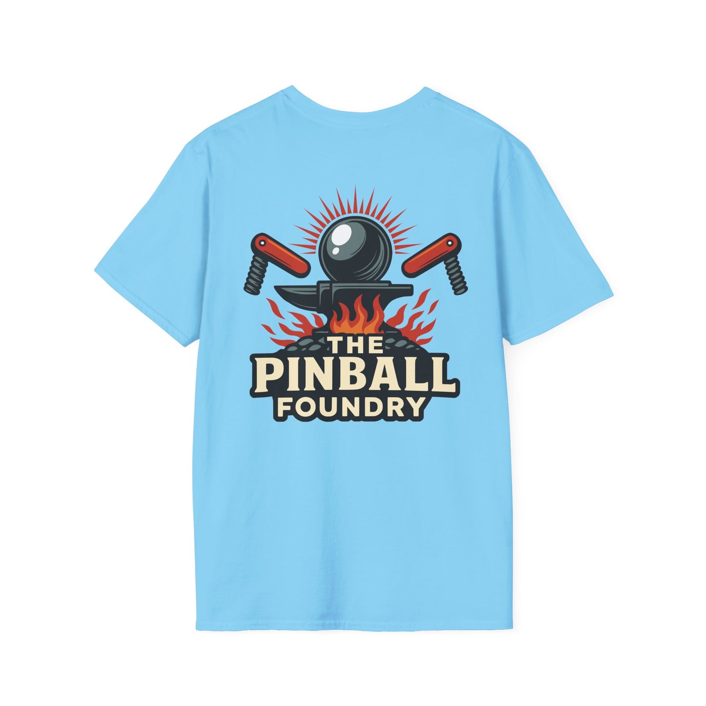 The Pinball Foundry Logo, Gaming T-Shirt, Unisex Softstyle T-Shirt, Perfect Gift for Gamers, Casual Wear, Pinball Lover Apparel