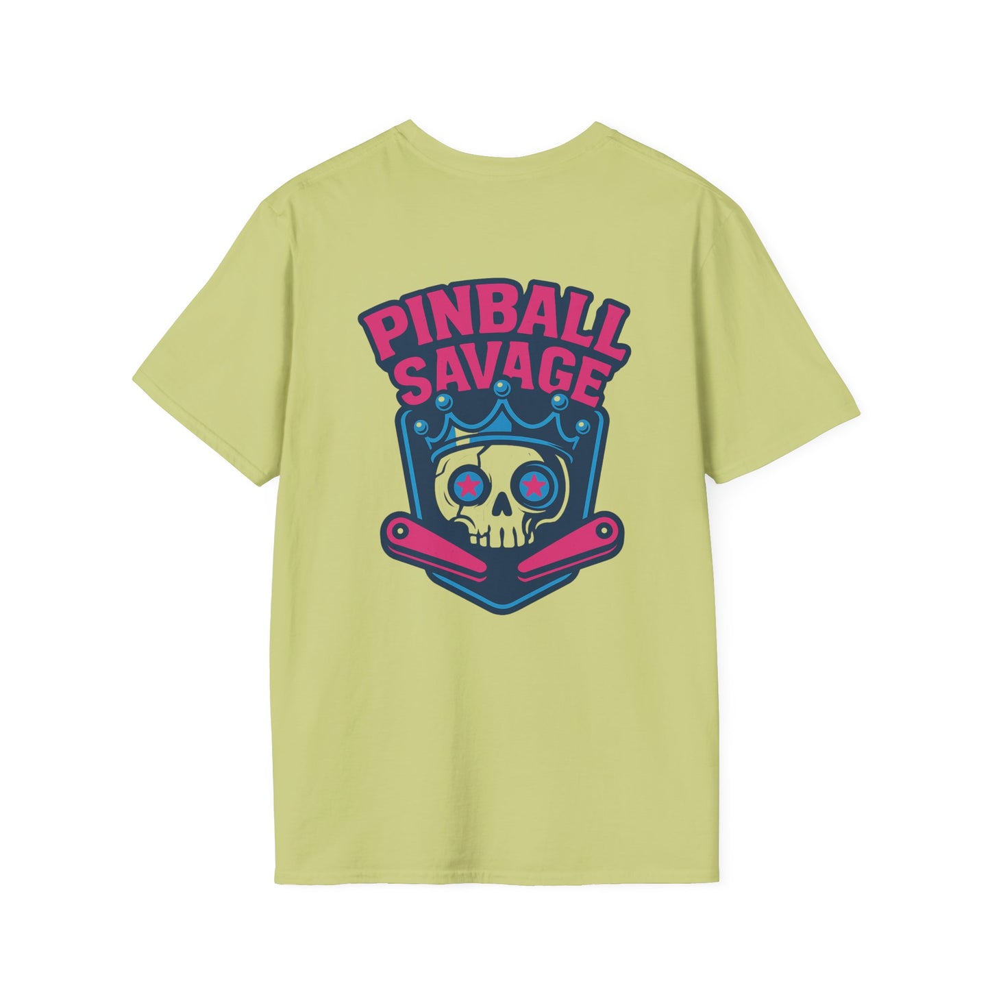 The Pinball Foundry Pinball Savage Skull, Gaming T-Shirt, Unisex Softstyle T-Shirt, Perfect Gift for Gamers, Casual Wear, Pinball Lover Apparel