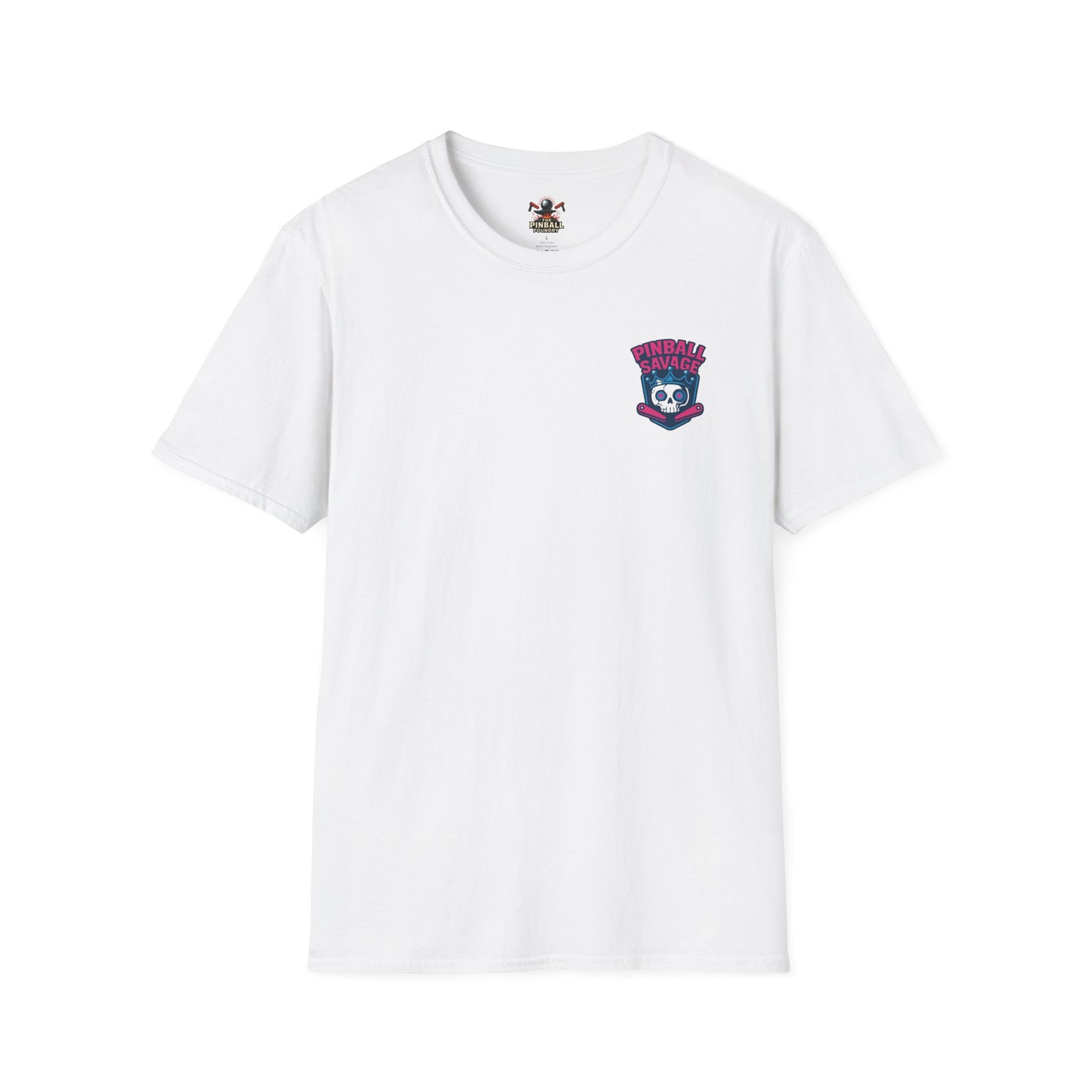 The Pinball Foundry Pinball Savage Skull, Gaming T-Shirt, Unisex Softstyle T-Shirt, Perfect Gift for Gamers, Casual Wear, Pinball Lover Apparel