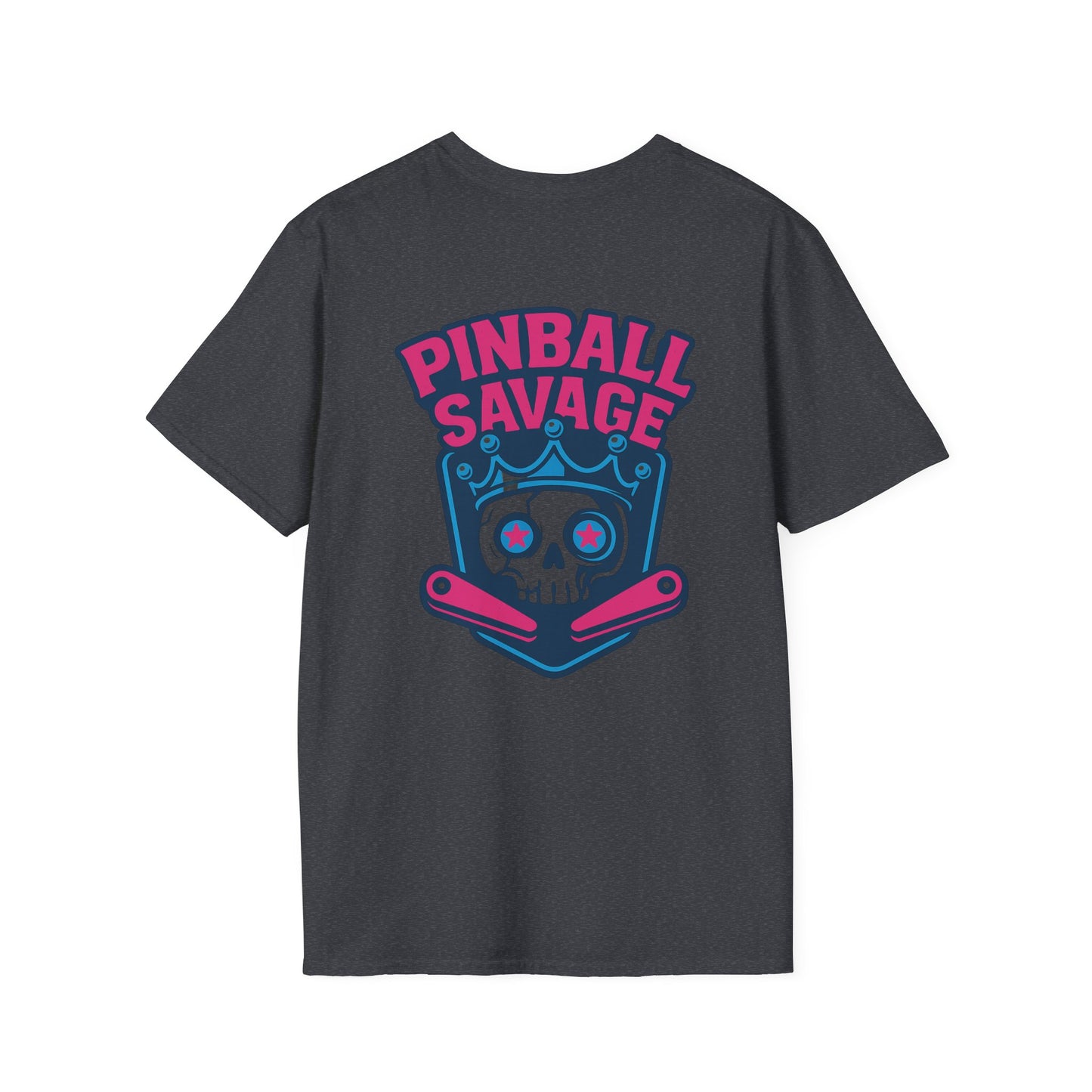The Pinball Foundry Pinball Savage Skull, Gaming T-Shirt, Unisex Softstyle T-Shirt, Perfect Gift for Gamers, Casual Wear, Pinball Lover Apparel