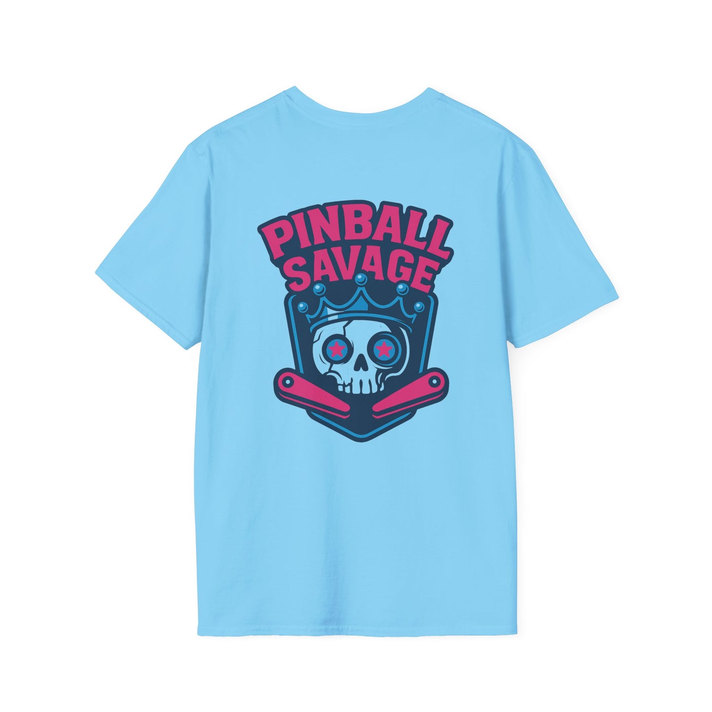 The Pinball Foundry Pinball Savage Skull, Gaming T-Shirt, Unisex Softstyle T-Shirt, Perfect Gift for Gamers, Casual Wear, Pinball Lover Apparel
