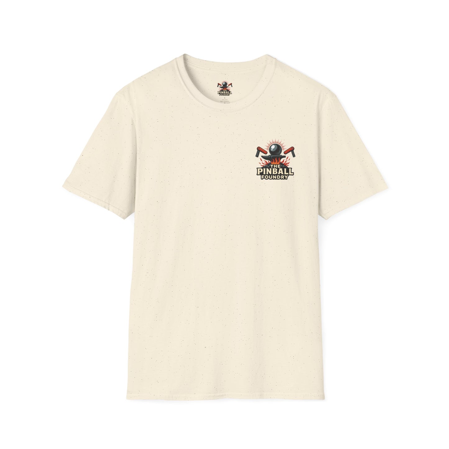 The Pinball Foundry Logo, Gaming T-Shirt, Unisex Softstyle T-Shirt, Perfect Gift for Gamers, Casual Wear, Pinball Lover Apparel