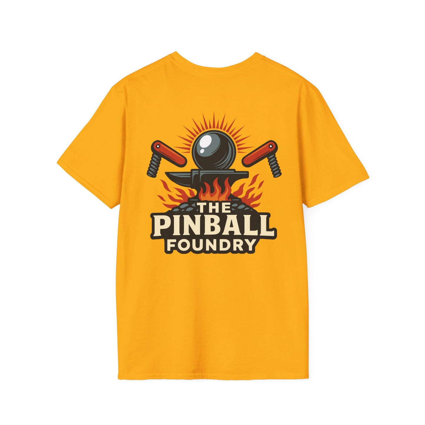 The Pinball Foundry Logo, Gaming T-Shirt, Unisex Softstyle T-Shirt, Perfect Gift for Gamers, Casual Wear, Pinball Lover Apparel