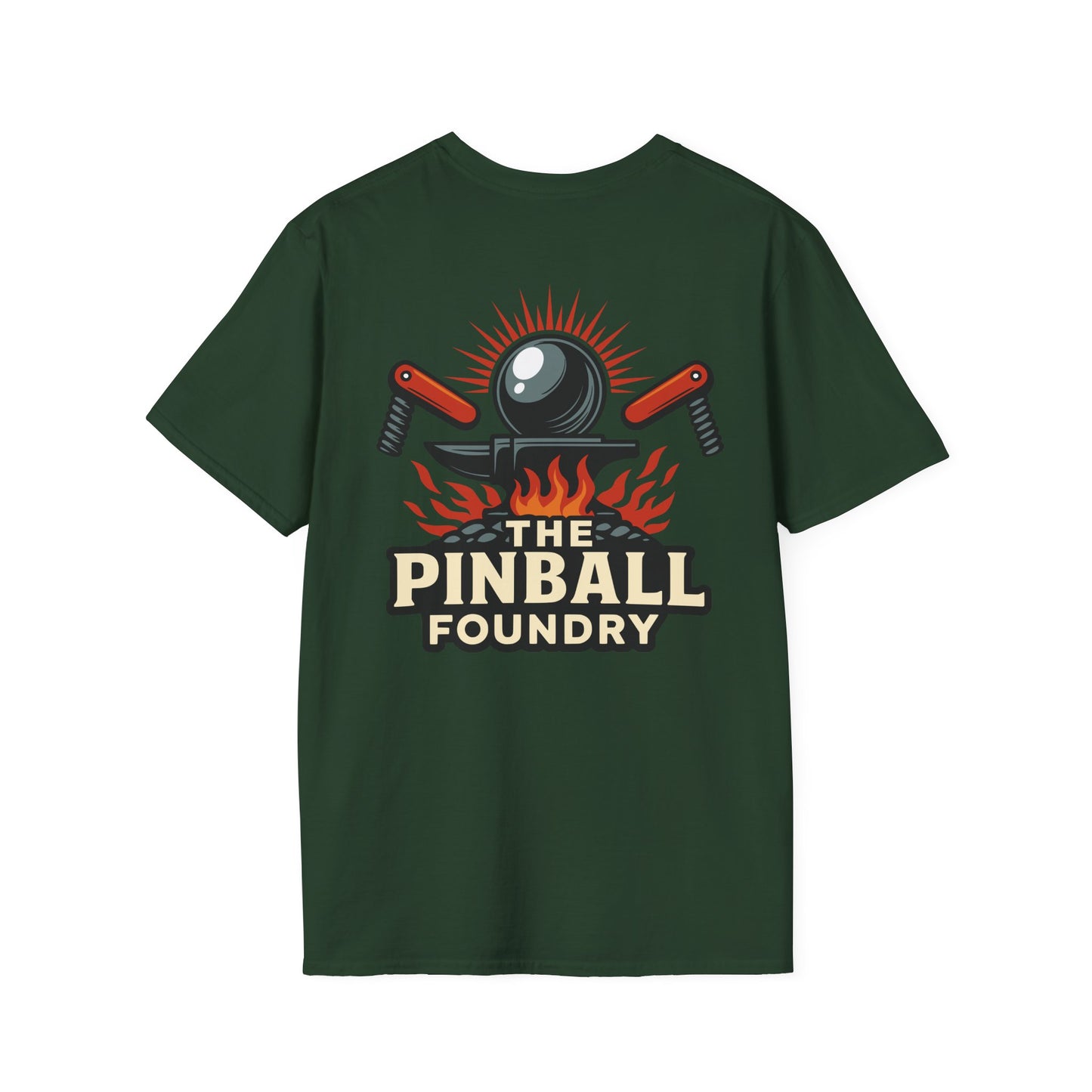 The Pinball Foundry Logo, Gaming T-Shirt, Unisex Softstyle T-Shirt, Perfect Gift for Gamers, Casual Wear, Pinball Lover Apparel