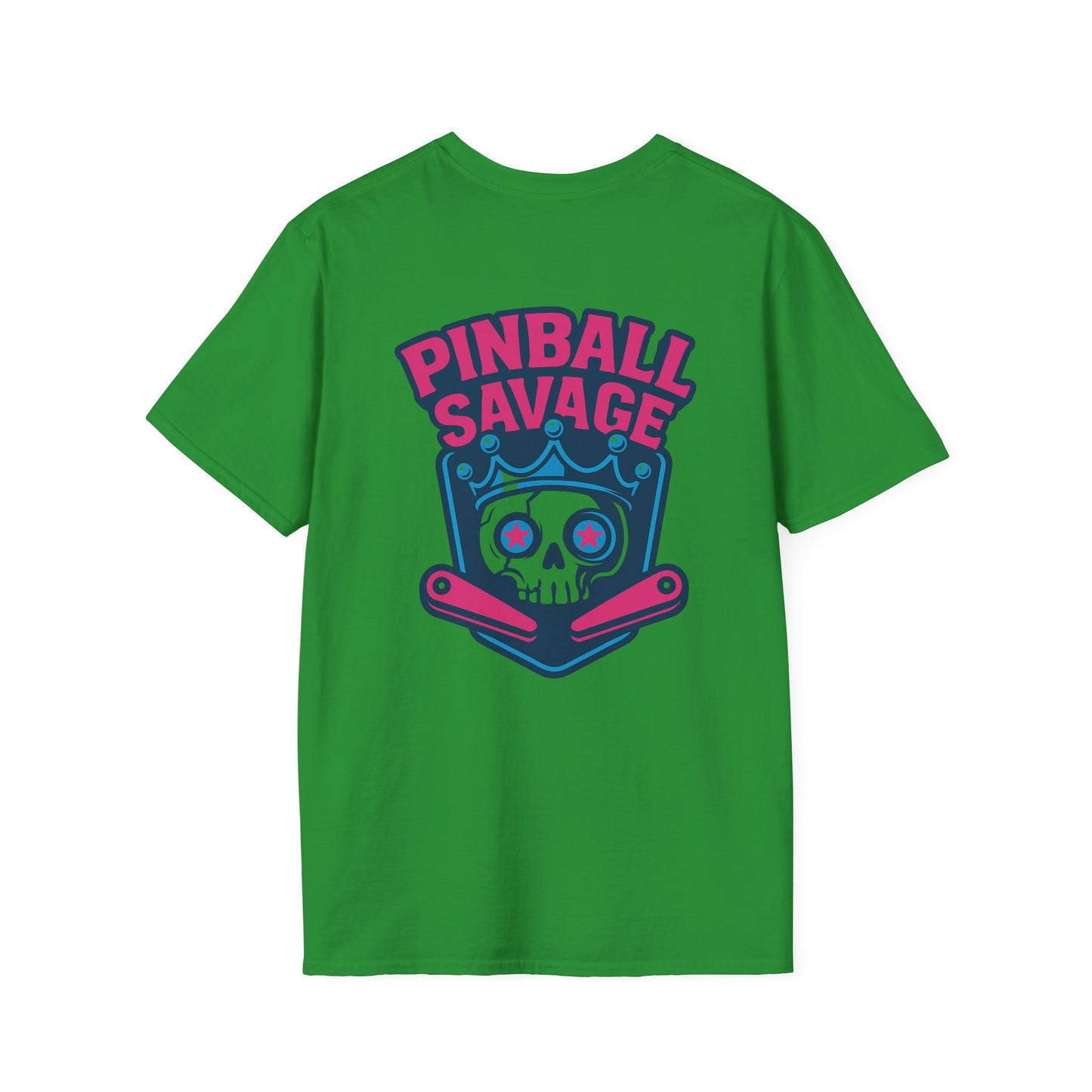 The Pinball Foundry Pinball Savage Skull, Gaming T-Shirt, Unisex Softstyle T-Shirt, Perfect Gift for Gamers, Casual Wear, Pinball Lover Apparel