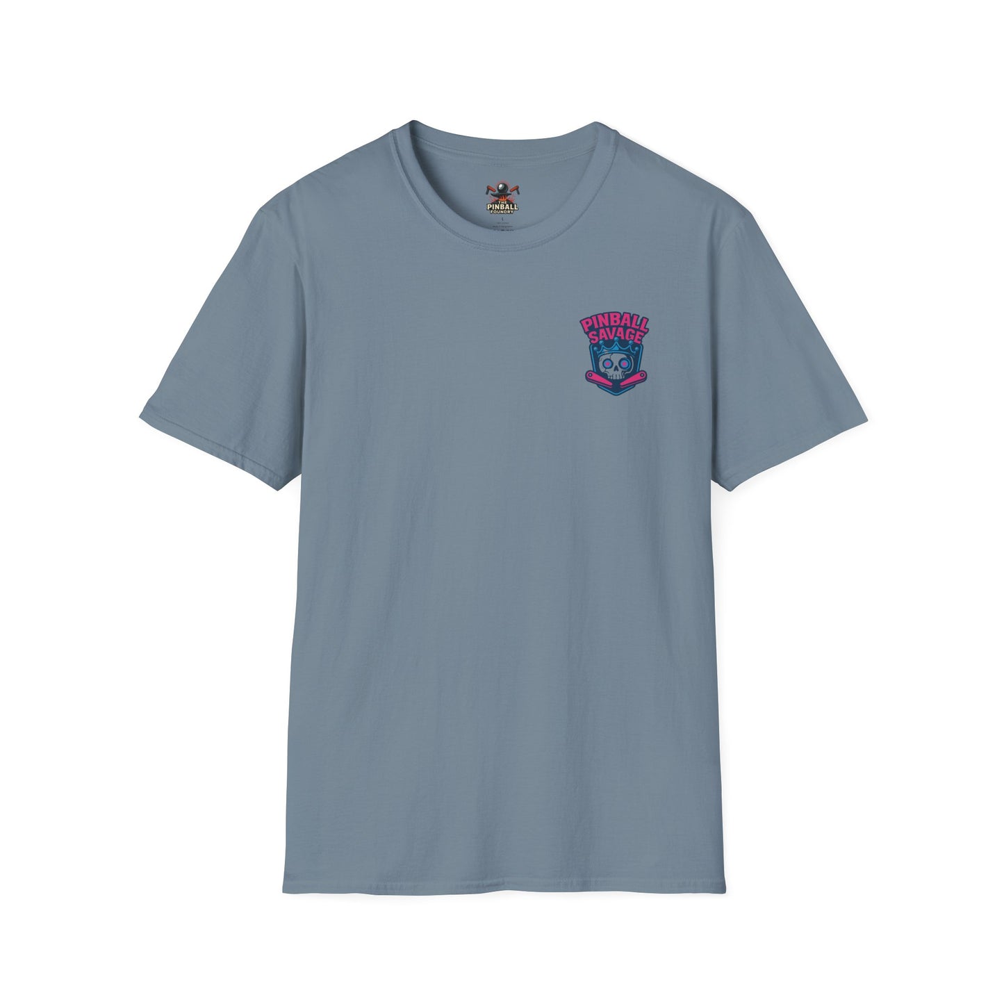 The Pinball Foundry Pinball Savage Skull, Gaming T-Shirt, Unisex Softstyle T-Shirt, Perfect Gift for Gamers, Casual Wear, Pinball Lover Apparel