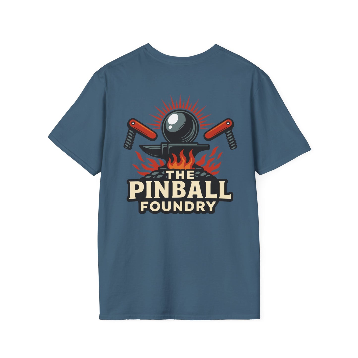 The Pinball Foundry Logo, Gaming T-Shirt, Unisex Softstyle T-Shirt, Perfect Gift for Gamers, Casual Wear, Pinball Lover Apparel