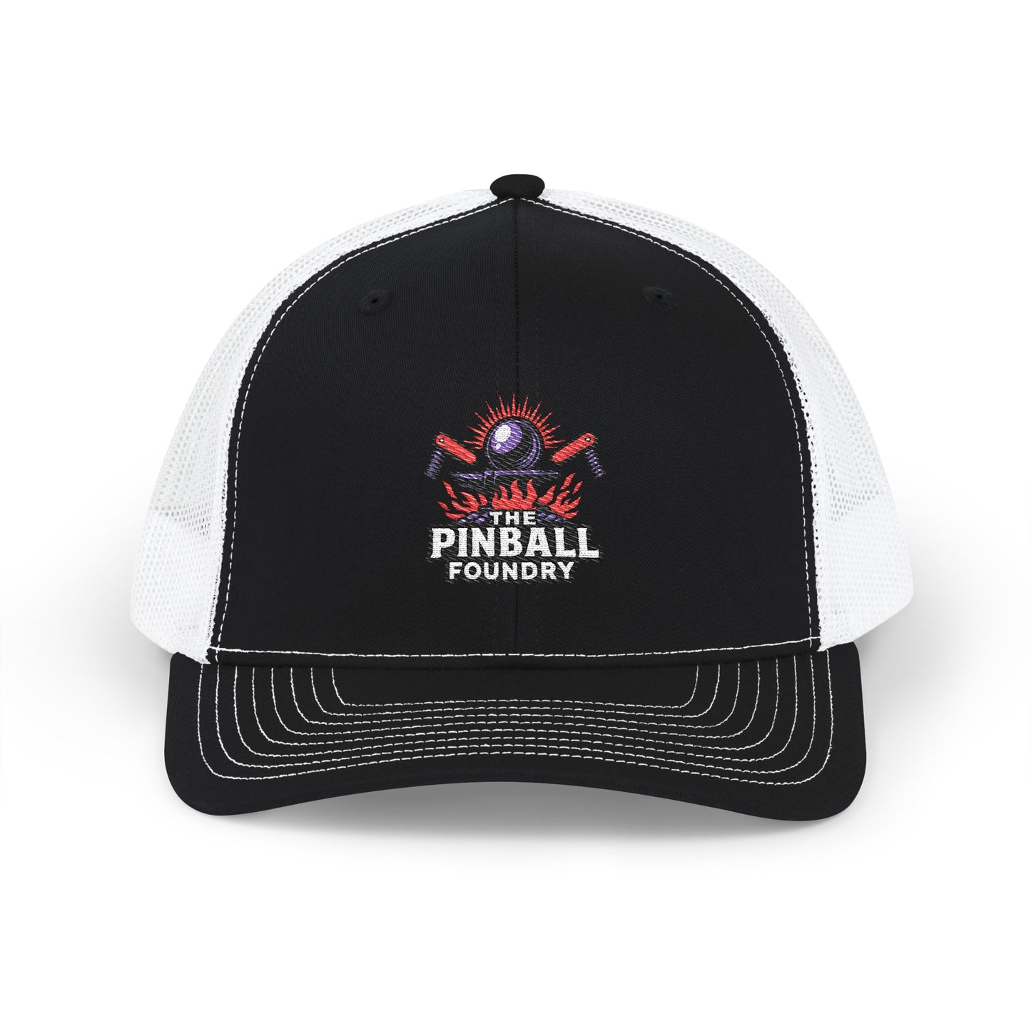 The Pinball Foundry Embroidered Snapback Trucker Cap, Casual Summer Hat, Gift for Gamers, Outdoor Style, Festival Accessory
