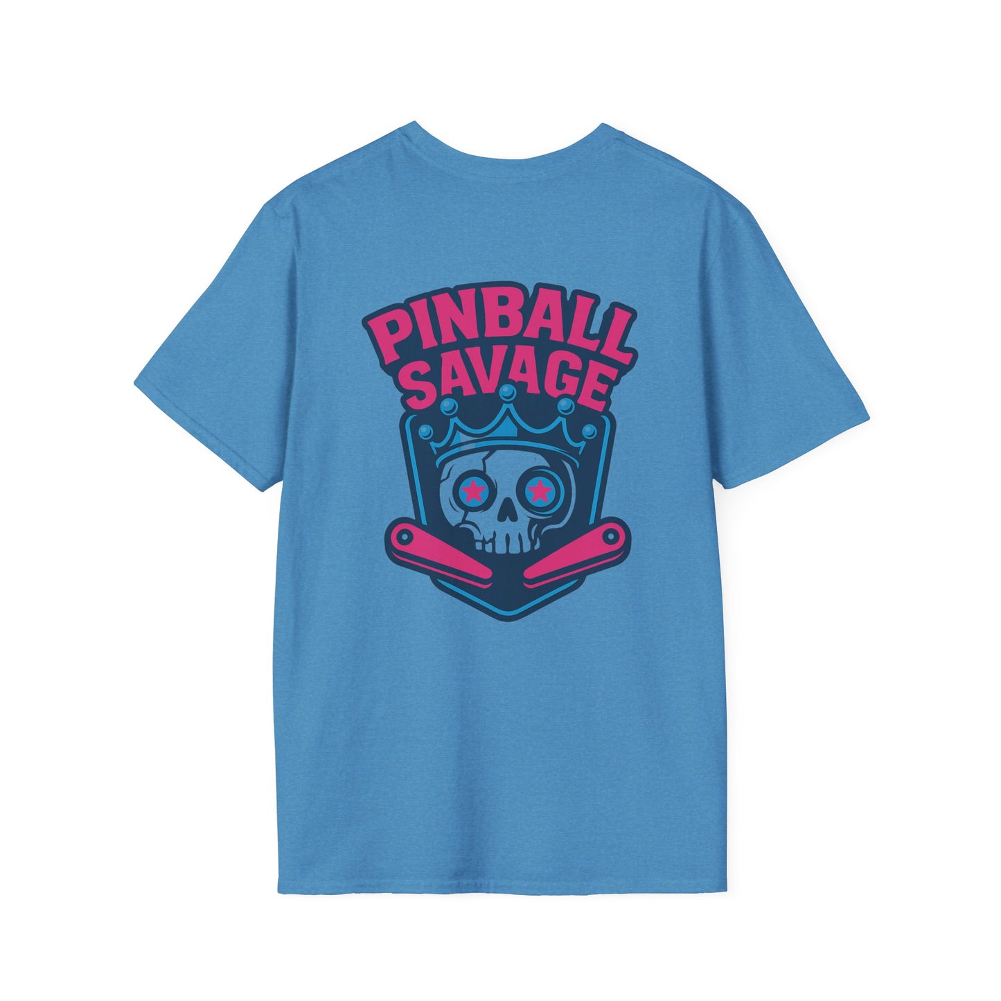 The Pinball Foundry Pinball Savage Skull, Gaming T-Shirt, Unisex Softstyle T-Shirt, Perfect Gift for Gamers, Casual Wear, Pinball Lover Apparel