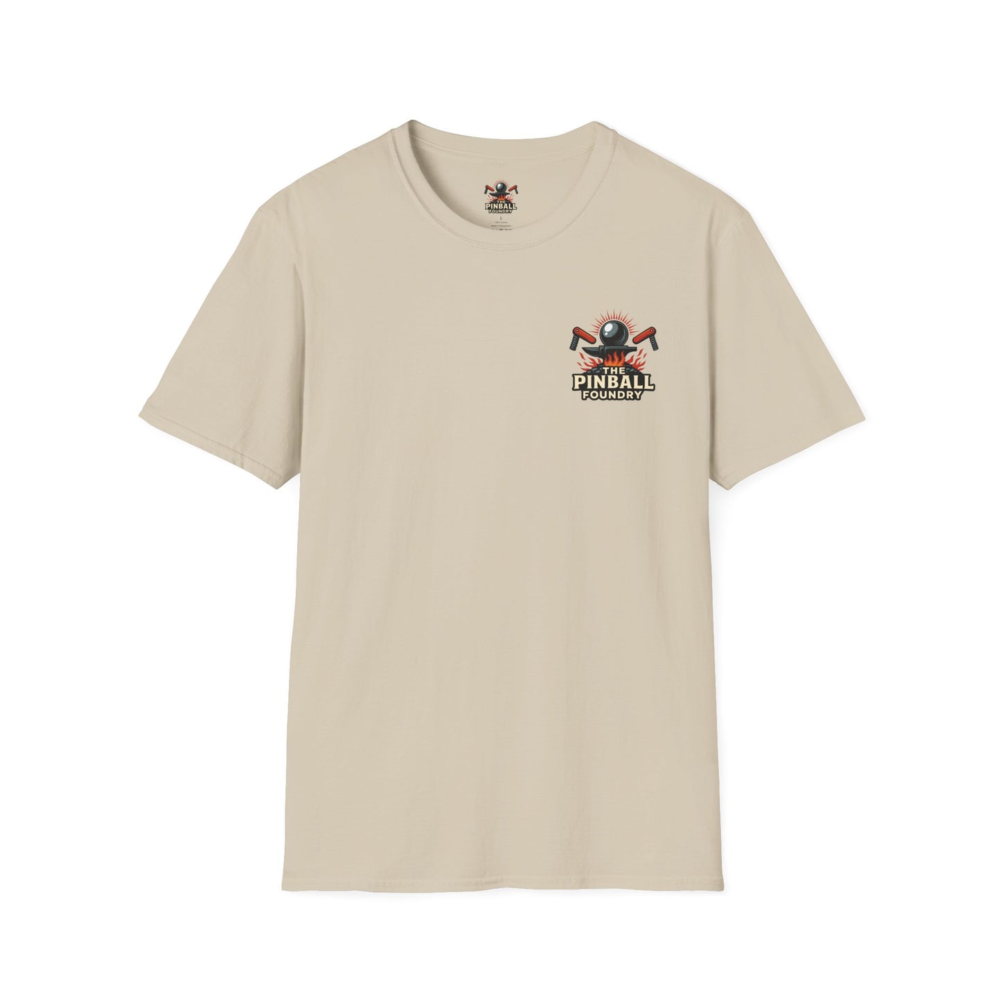 The Pinball Foundry Logo, Gaming T-Shirt, Unisex Softstyle T-Shirt, Perfect Gift for Gamers, Casual Wear, Pinball Lover Apparel