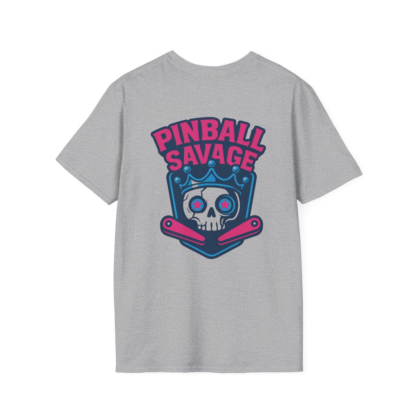 The Pinball Foundry Pinball Savage Skull, Gaming T-Shirt, Unisex Softstyle T-Shirt, Perfect Gift for Gamers, Casual Wear, Pinball Lover Apparel