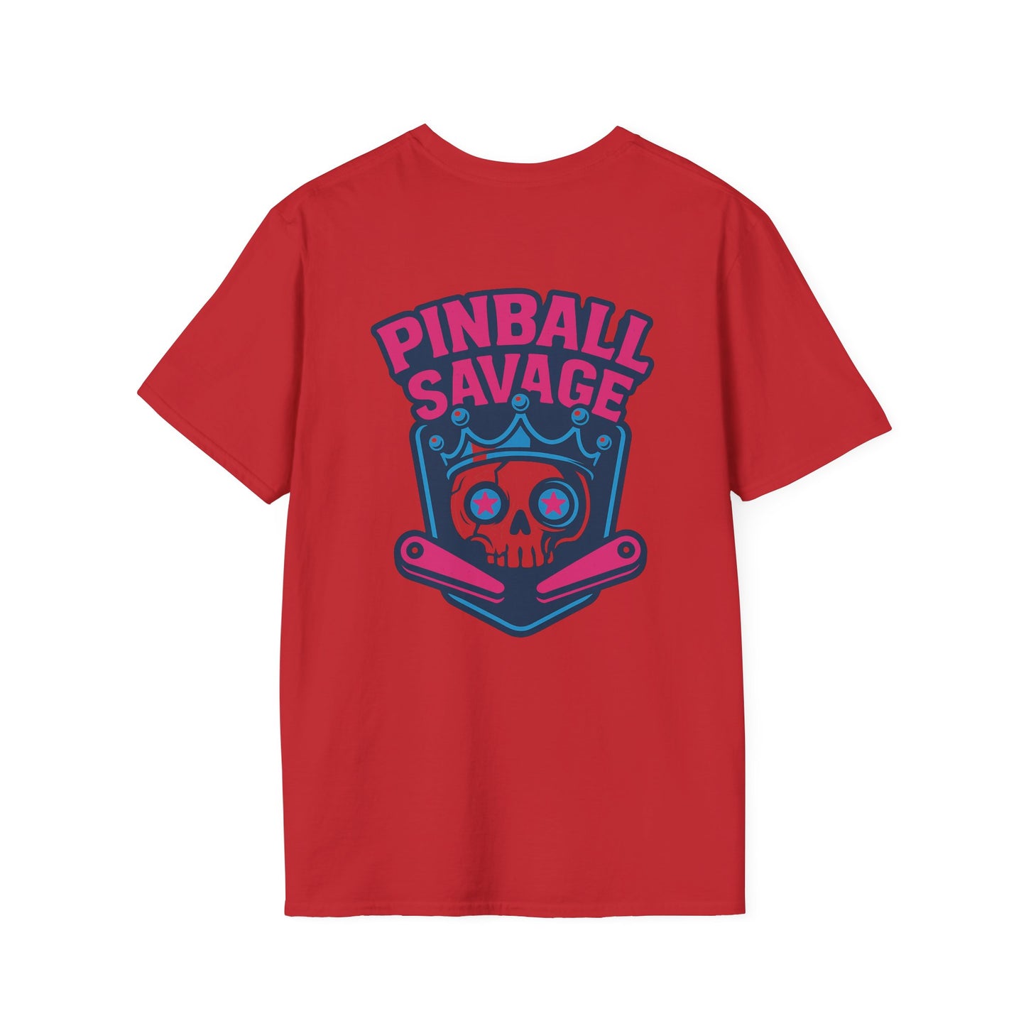 The Pinball Foundry Pinball Savage Skull, Gaming T-Shirt, Unisex Softstyle T-Shirt, Perfect Gift for Gamers, Casual Wear, Pinball Lover Apparel