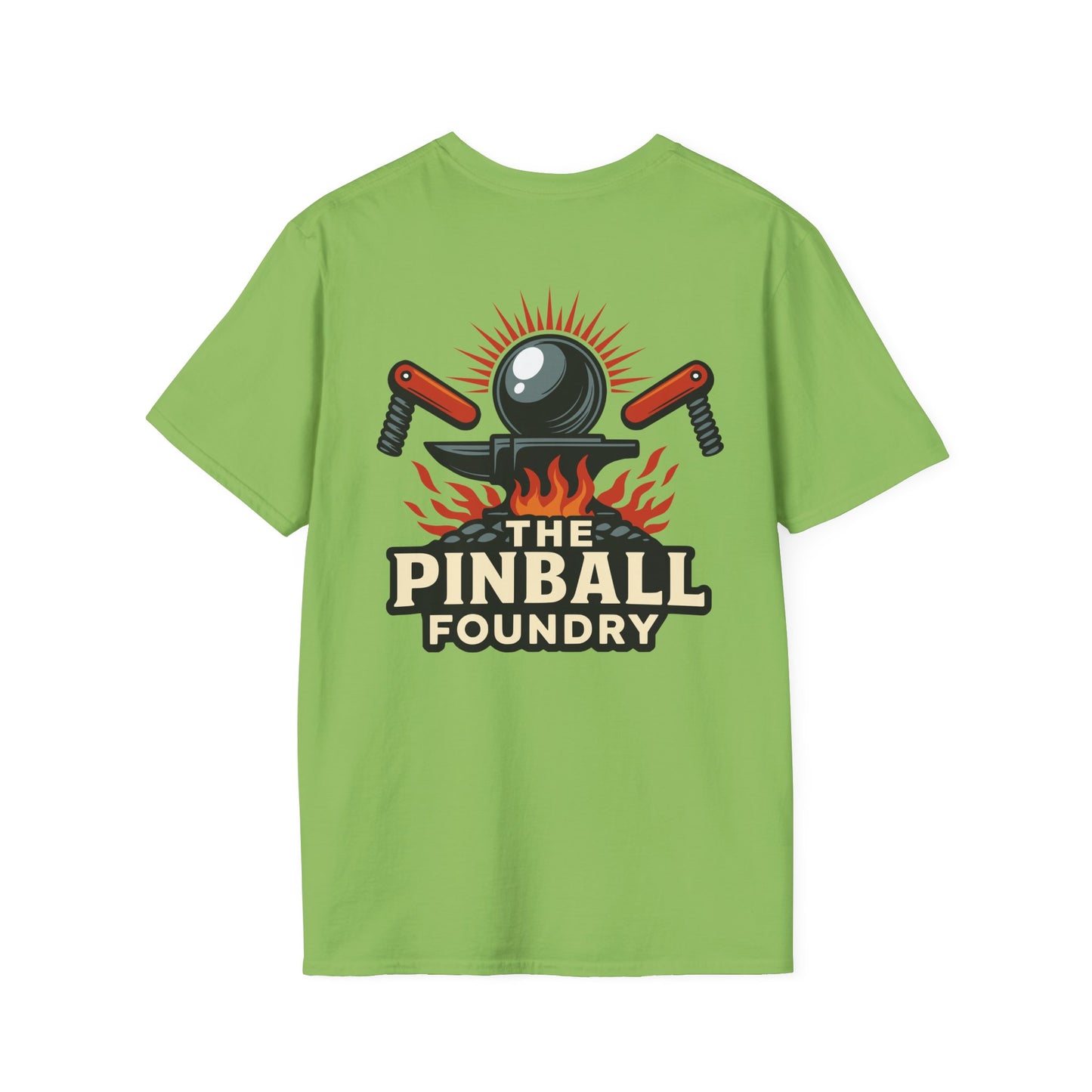 The Pinball Foundry Logo, Gaming T-Shirt, Unisex Softstyle T-Shirt, Perfect Gift for Gamers, Casual Wear, Pinball Lover Apparel