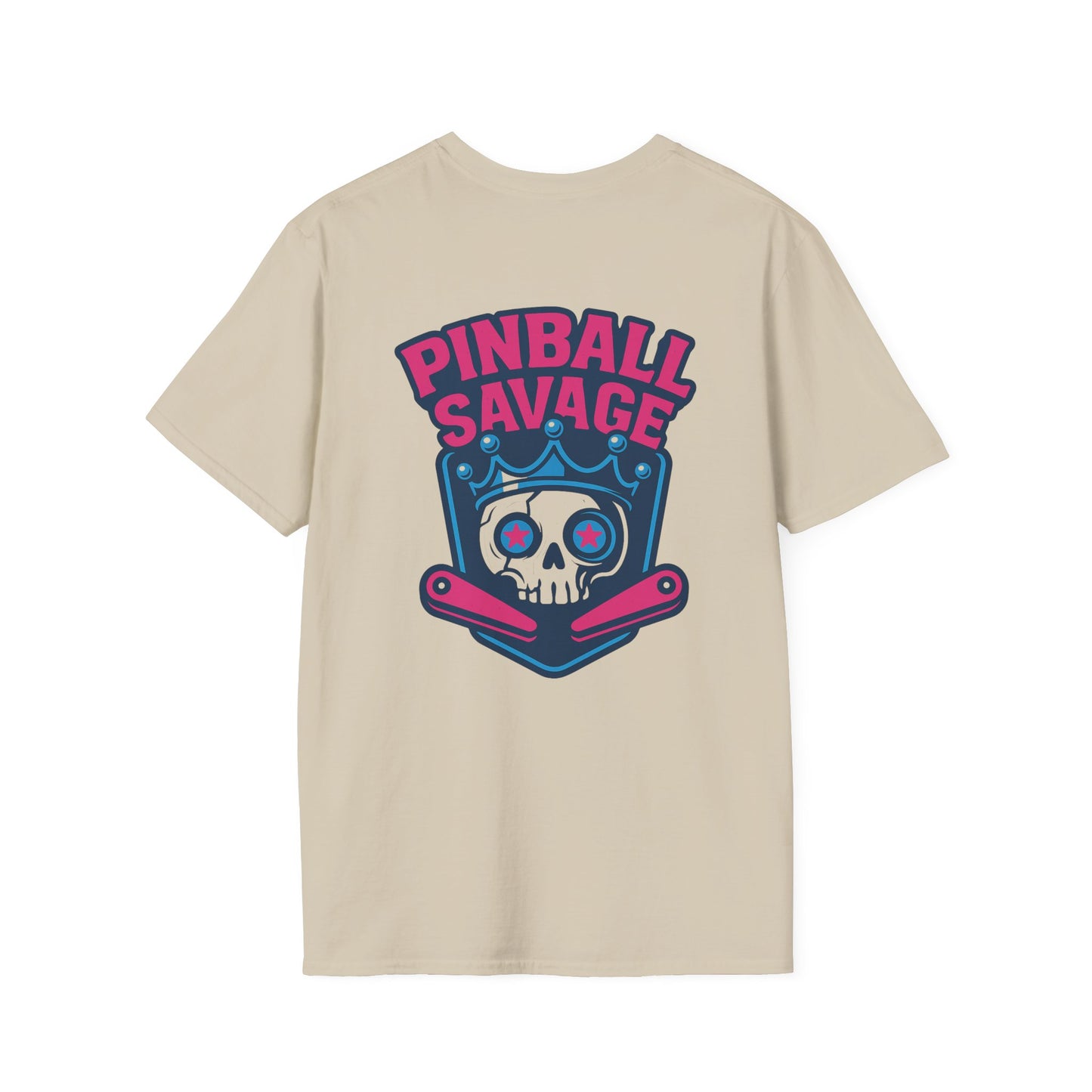 The Pinball Foundry Pinball Savage Skull, Gaming T-Shirt, Unisex Softstyle T-Shirt, Perfect Gift for Gamers, Casual Wear, Pinball Lover Apparel
