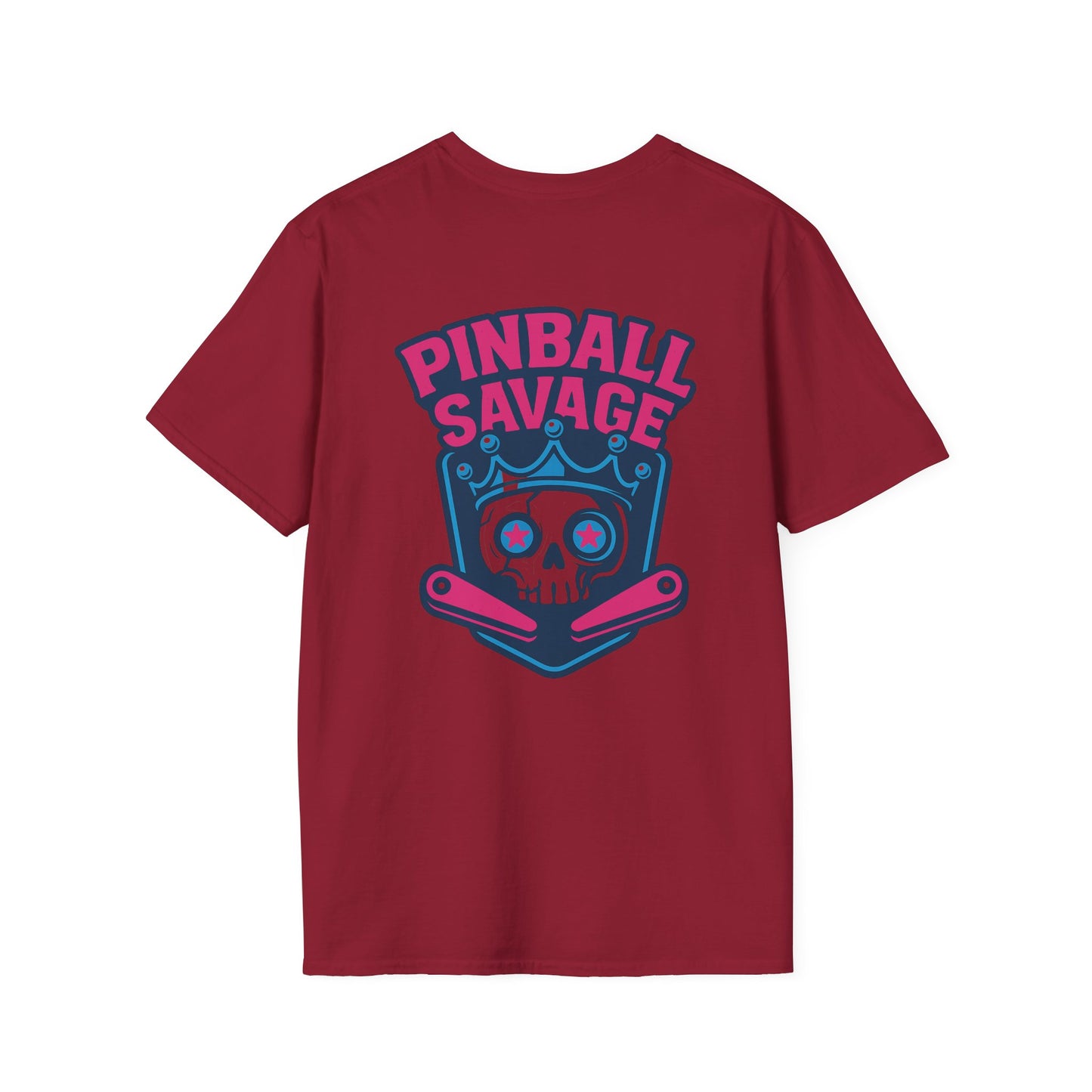 The Pinball Foundry Pinball Savage Skull, Gaming T-Shirt, Unisex Softstyle T-Shirt, Perfect Gift for Gamers, Casual Wear, Pinball Lover Apparel