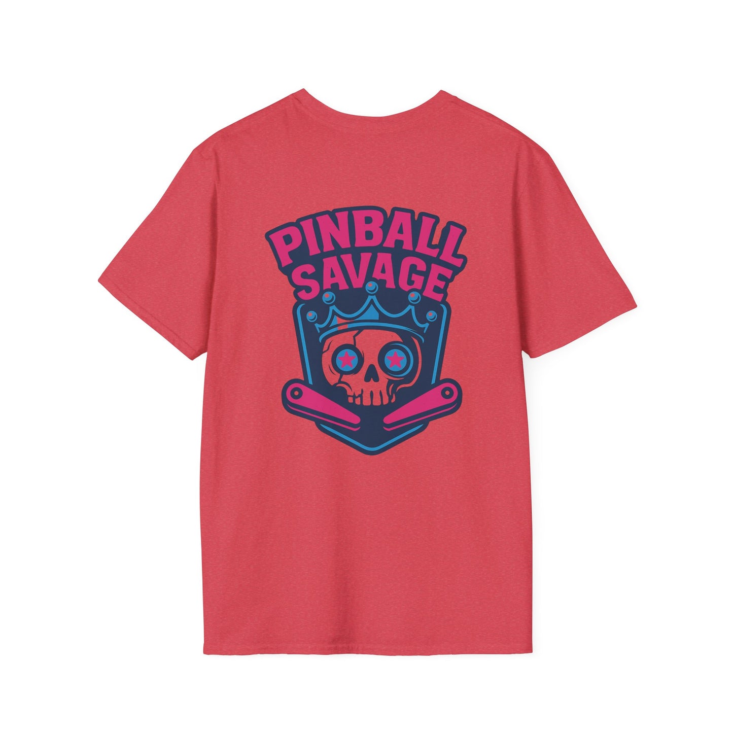 The Pinball Foundry Pinball Savage Skull, Gaming T-Shirt, Unisex Softstyle T-Shirt, Perfect Gift for Gamers, Casual Wear, Pinball Lover Apparel