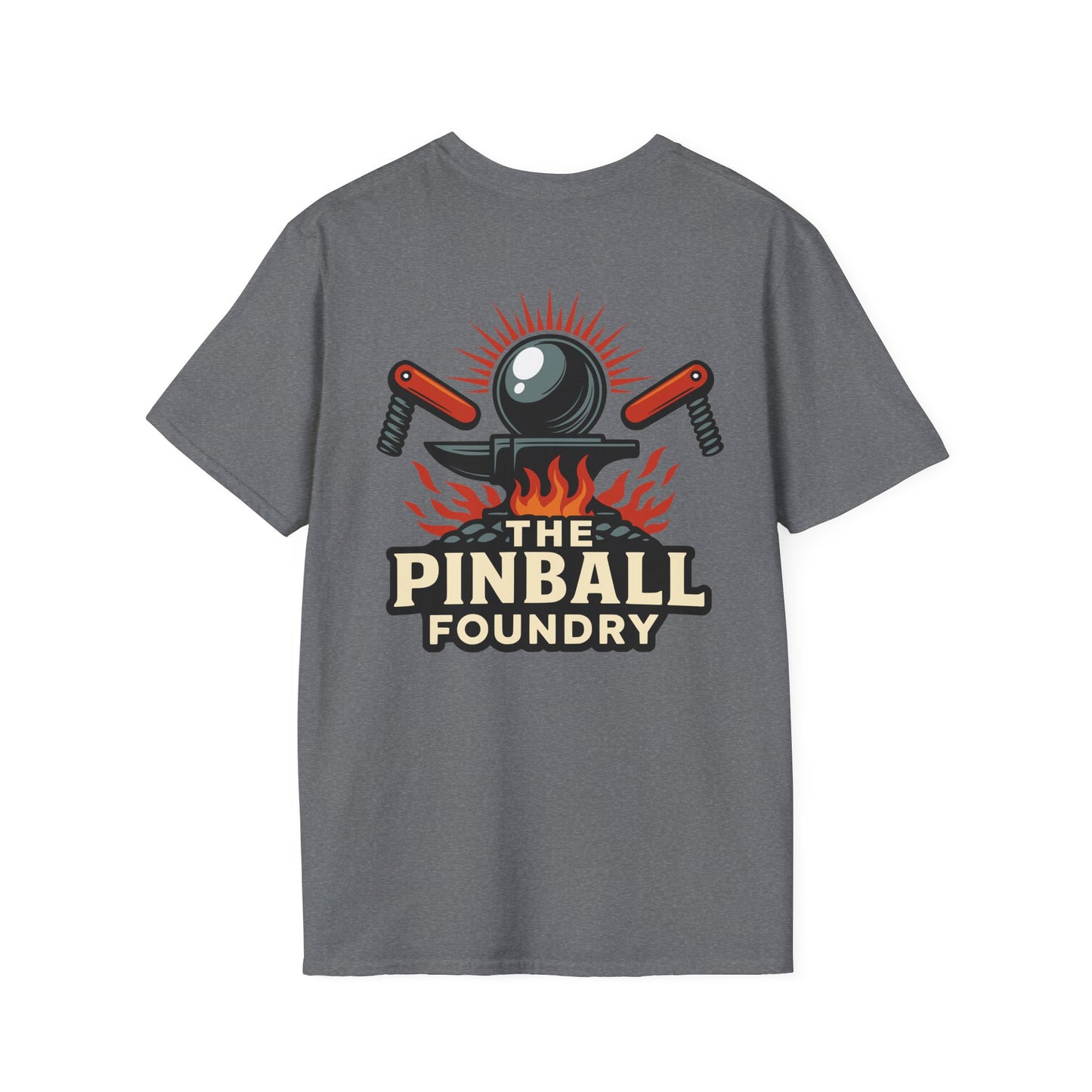 The Pinball Foundry Logo, Gaming T-Shirt, Unisex Softstyle T-Shirt, Perfect Gift for Gamers, Casual Wear, Pinball Lover Apparel