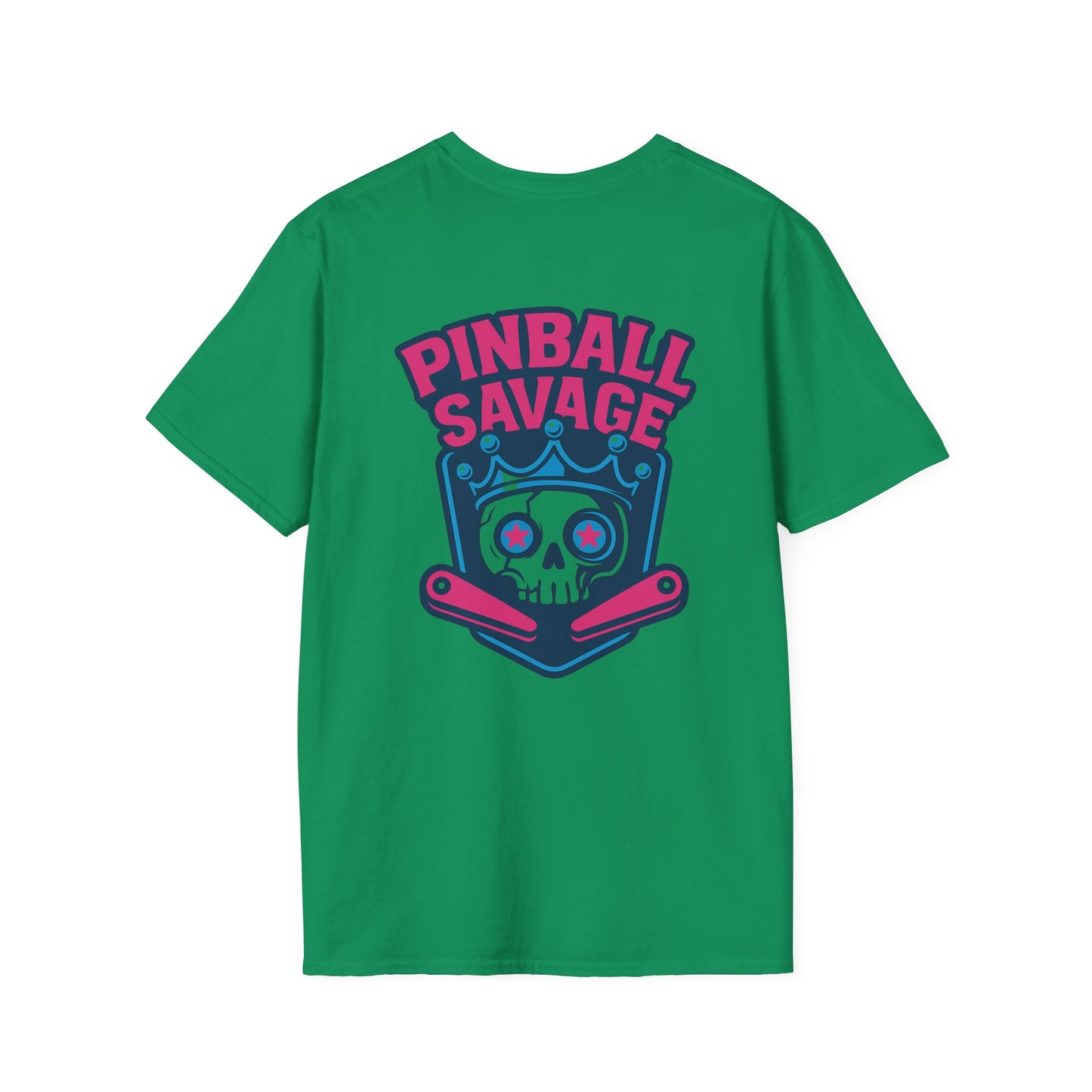 The Pinball Foundry Pinball Savage Skull, Gaming T-Shirt, Unisex Softstyle T-Shirt, Perfect Gift for Gamers, Casual Wear, Pinball Lover Apparel