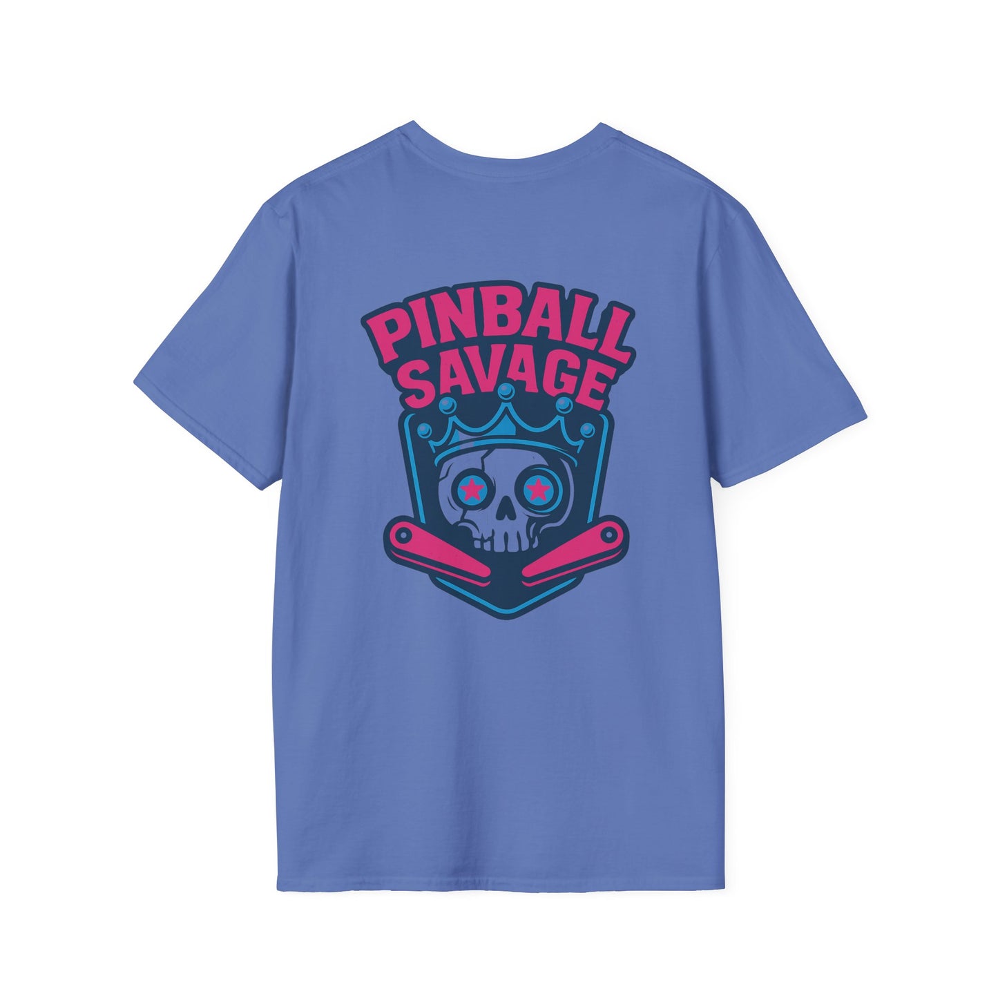 The Pinball Foundry Pinball Savage Skull, Gaming T-Shirt, Unisex Softstyle T-Shirt, Perfect Gift for Gamers, Casual Wear, Pinball Lover Apparel
