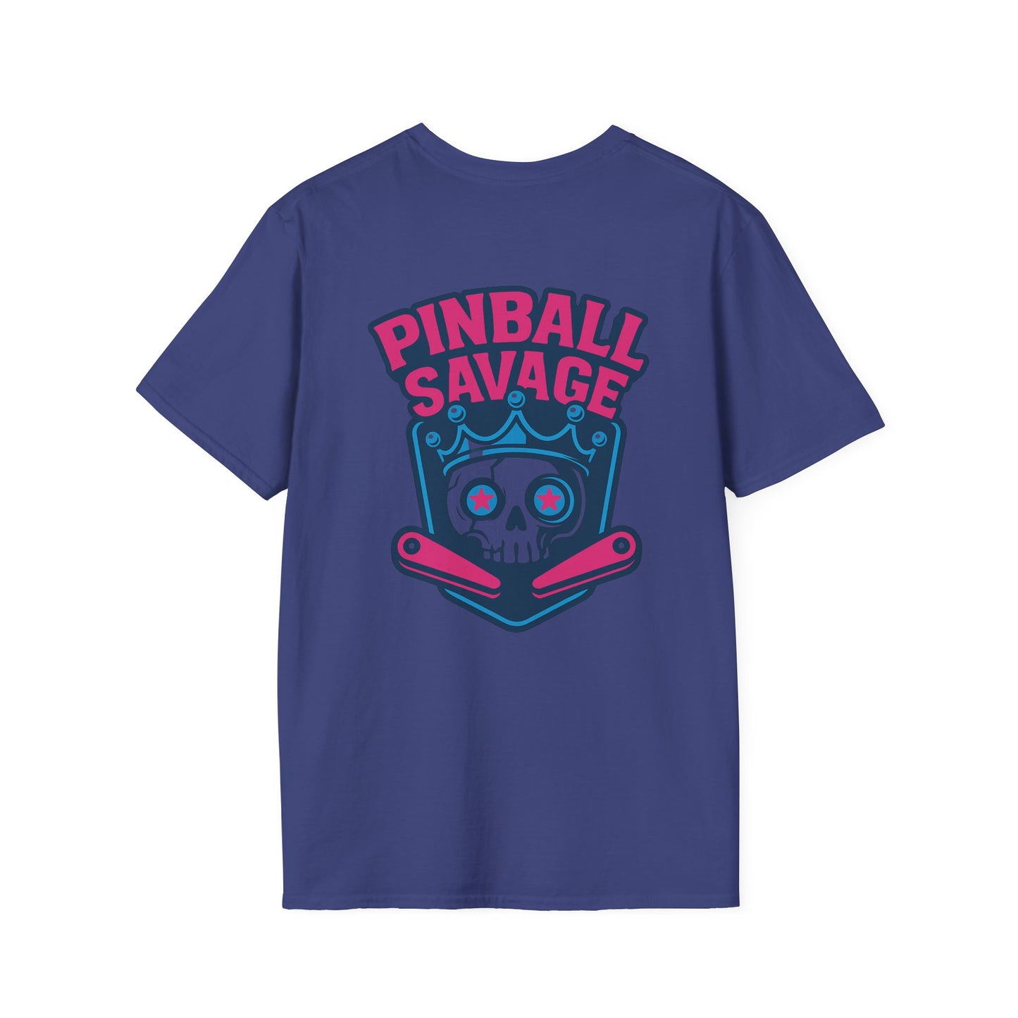The Pinball Foundry Pinball Savage Skull, Gaming T-Shirt, Unisex Softstyle T-Shirt, Perfect Gift for Gamers, Casual Wear, Pinball Lover Apparel