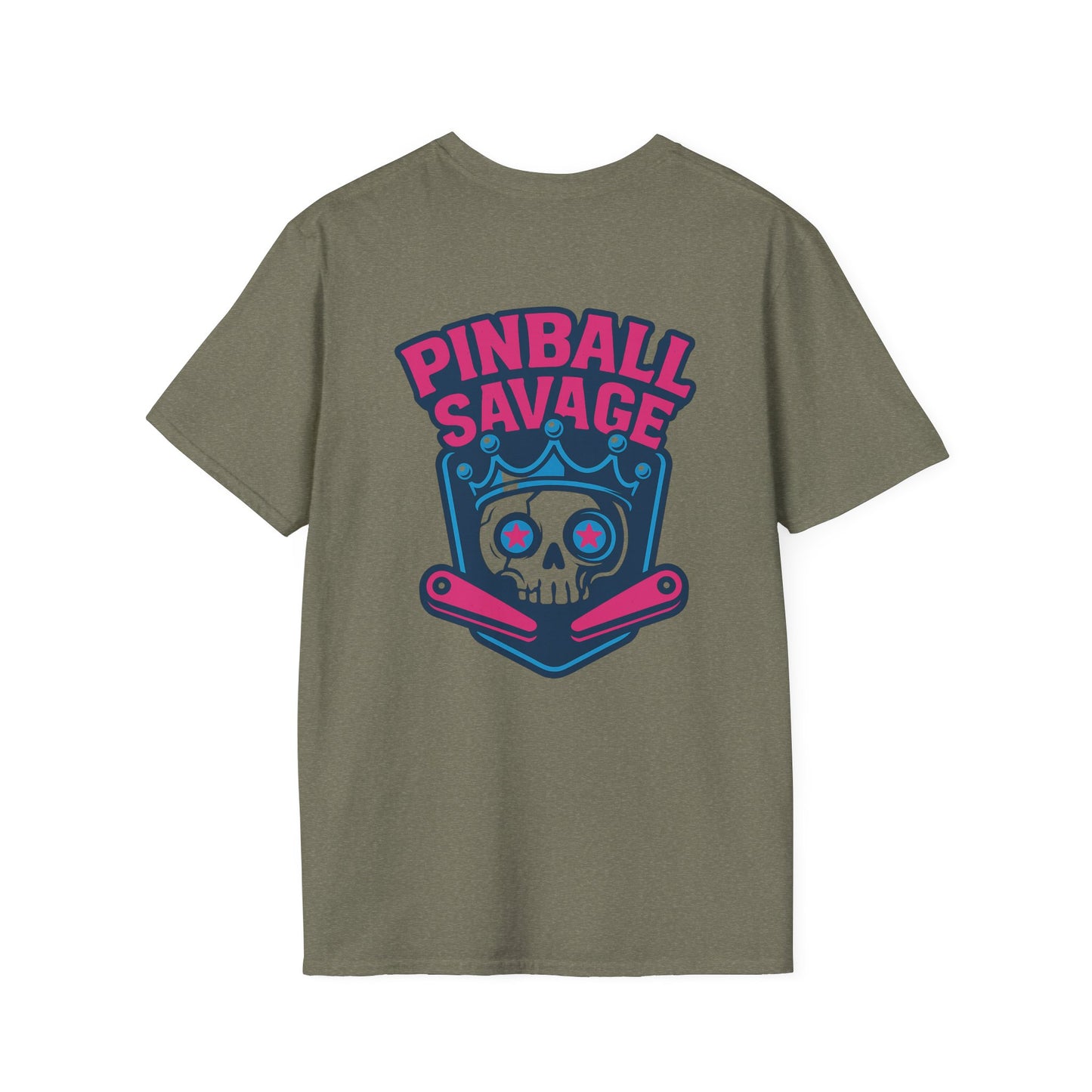 The Pinball Foundry Pinball Savage Skull, Gaming T-Shirt, Unisex Softstyle T-Shirt, Perfect Gift for Gamers, Casual Wear, Pinball Lover Apparel