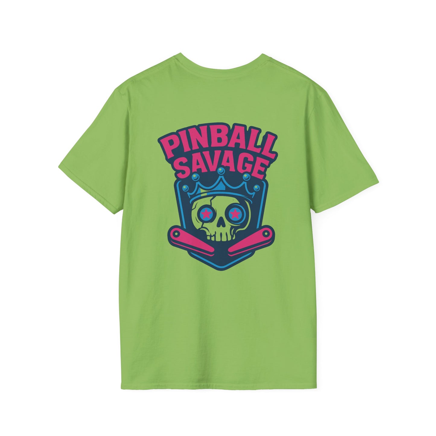 The Pinball Foundry Pinball Savage Skull, Gaming T-Shirt, Unisex Softstyle T-Shirt, Perfect Gift for Gamers, Casual Wear, Pinball Lover Apparel