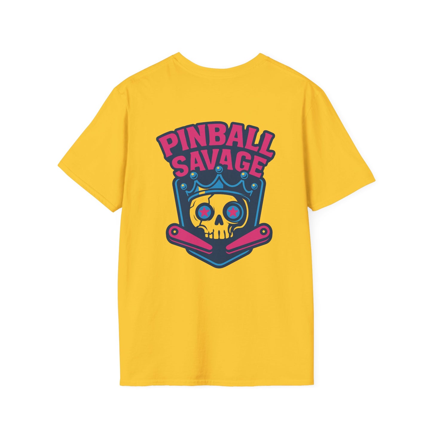 The Pinball Foundry Pinball Savage Skull, Gaming T-Shirt, Unisex Softstyle T-Shirt, Perfect Gift for Gamers, Casual Wear, Pinball Lover Apparel