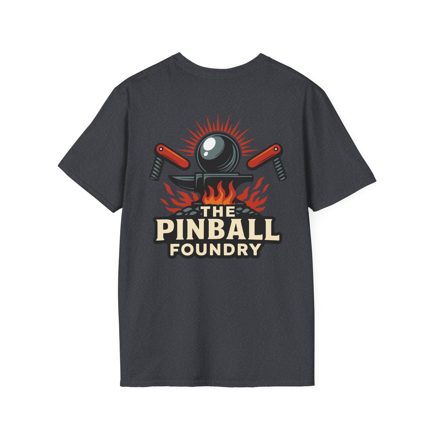 The Pinball Foundry Logo, Gaming T-Shirt, Unisex Softstyle T-Shirt, Perfect Gift for Gamers, Casual Wear, Pinball Lover Apparel