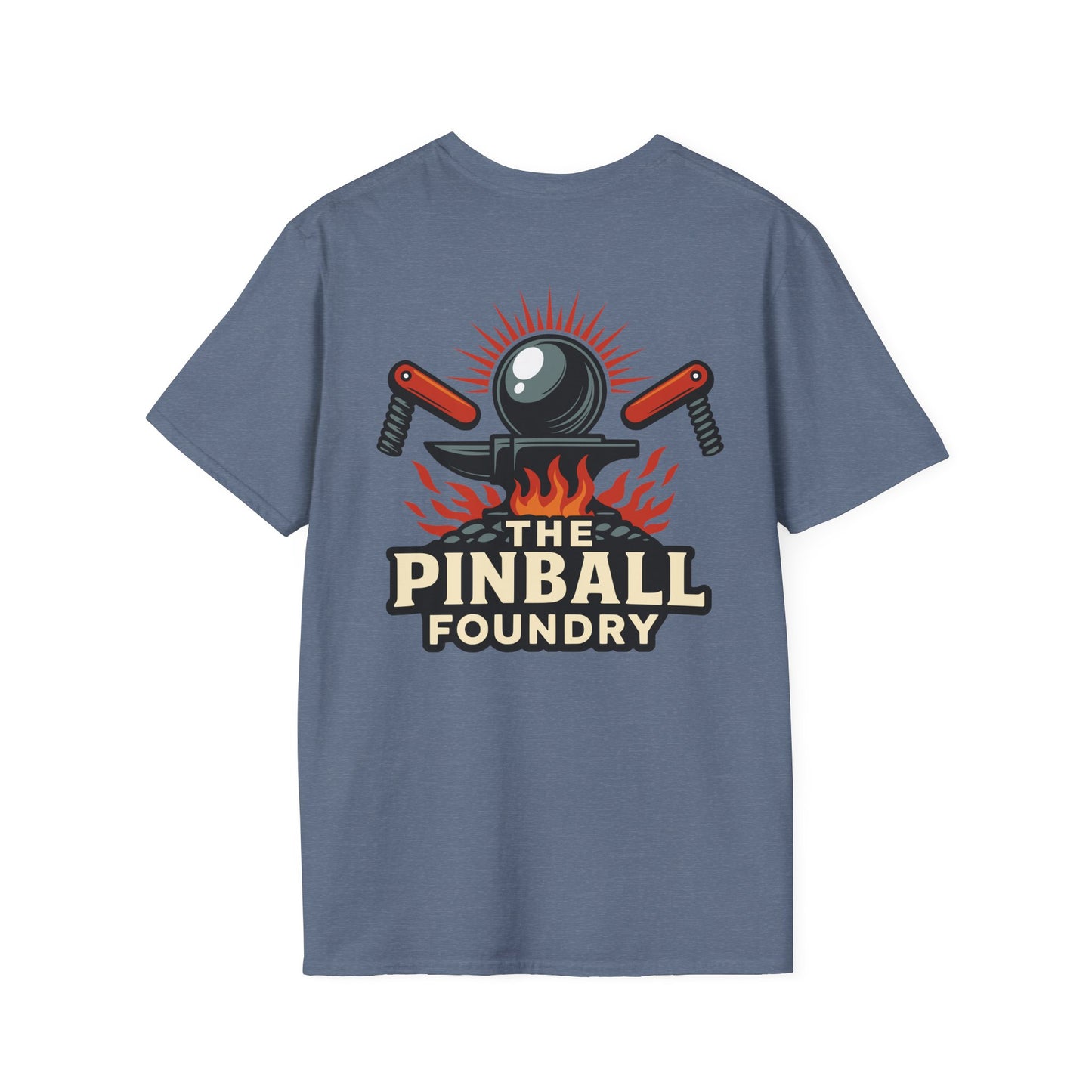 The Pinball Foundry Logo, Gaming T-Shirt, Unisex Softstyle T-Shirt, Perfect Gift for Gamers, Casual Wear, Pinball Lover Apparel