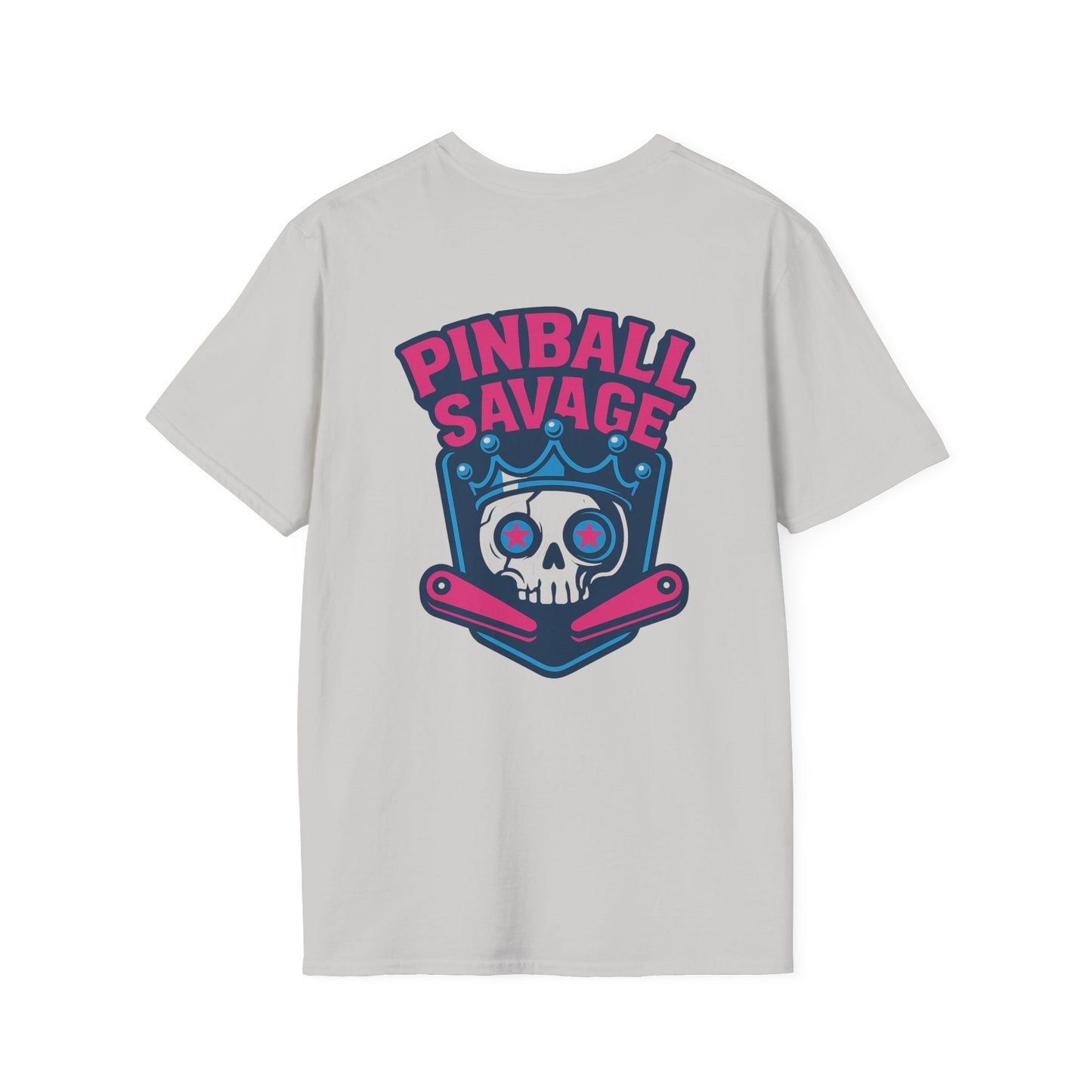 The Pinball Foundry Pinball Savage Skull, Gaming T-Shirt, Unisex Softstyle T-Shirt, Perfect Gift for Gamers, Casual Wear, Pinball Lover Apparel