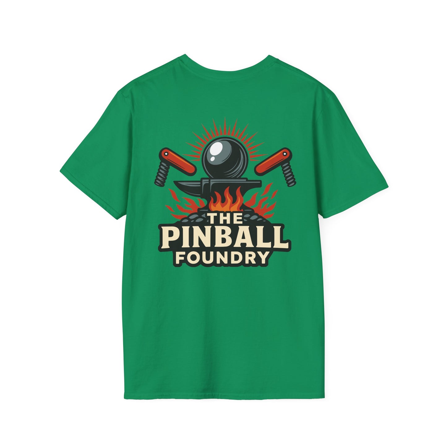 The Pinball Foundry Logo, Gaming T-Shirt, Unisex Softstyle T-Shirt, Perfect Gift for Gamers, Casual Wear, Pinball Lover Apparel