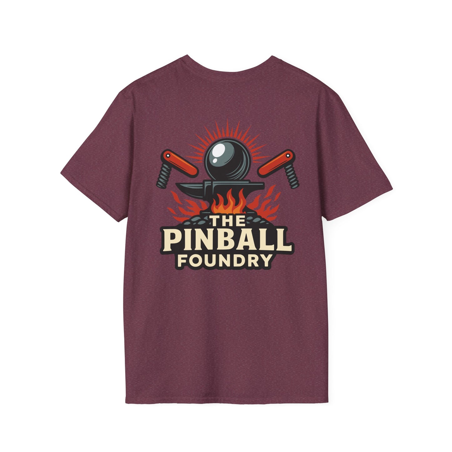 The Pinball Foundry Logo, Gaming T-Shirt, Unisex Softstyle T-Shirt, Perfect Gift for Gamers, Casual Wear, Pinball Lover Apparel