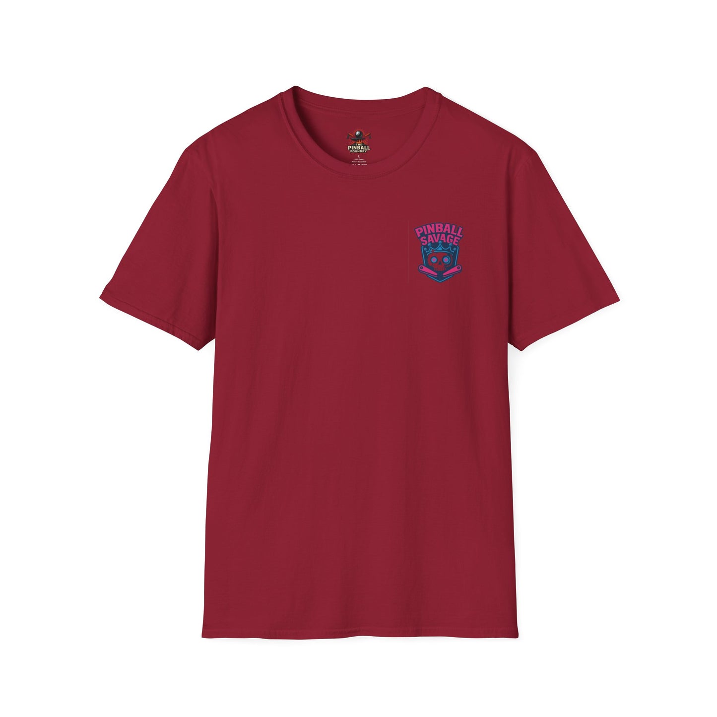 The Pinball Foundry Pinball Savage Skull, Gaming T-Shirt, Unisex Softstyle T-Shirt, Perfect Gift for Gamers, Casual Wear, Pinball Lover Apparel