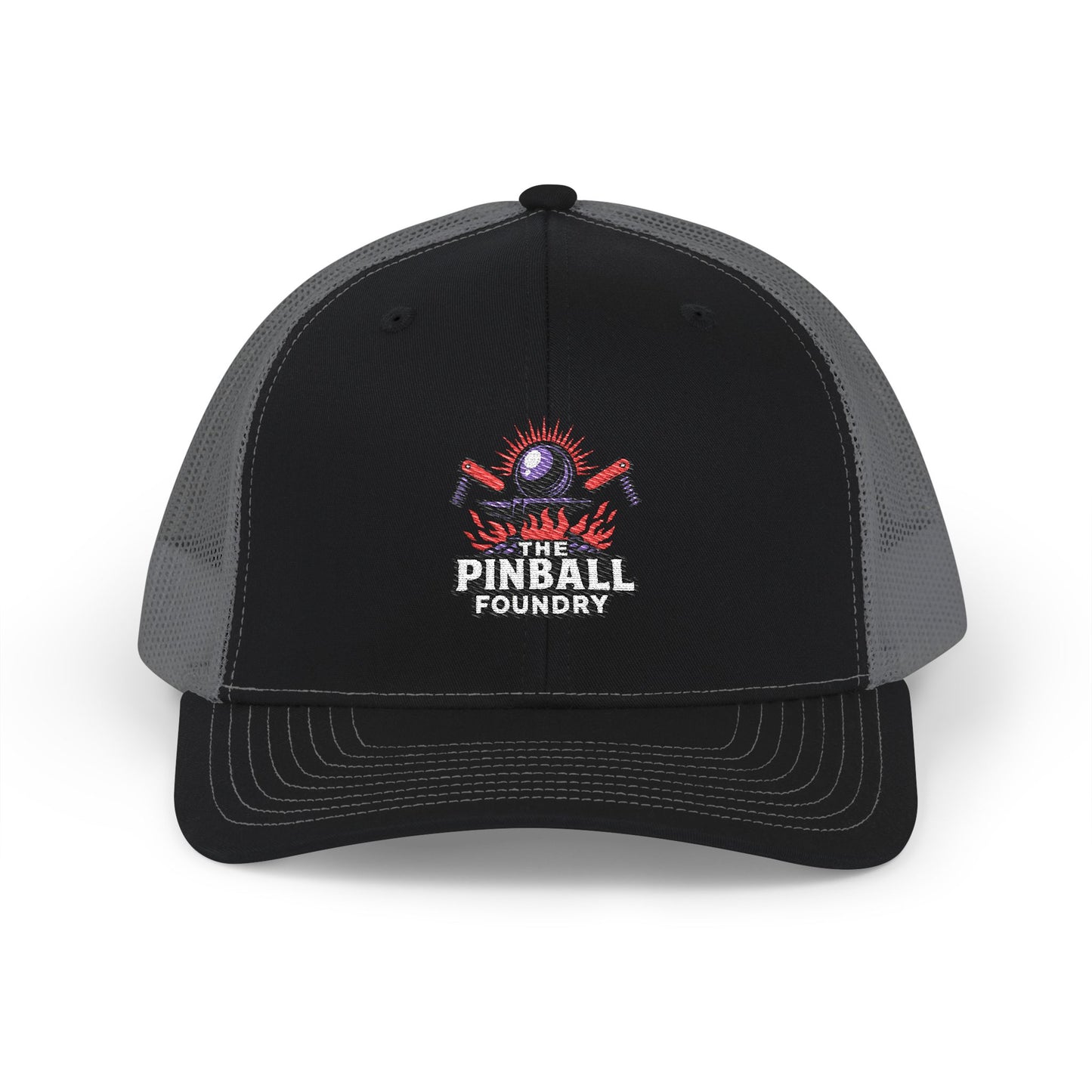 The Pinball Foundry Embroidered Snapback Trucker Cap, Casual Summer Hat, Gift for Gamers, Outdoor Style, Festival Accessory
