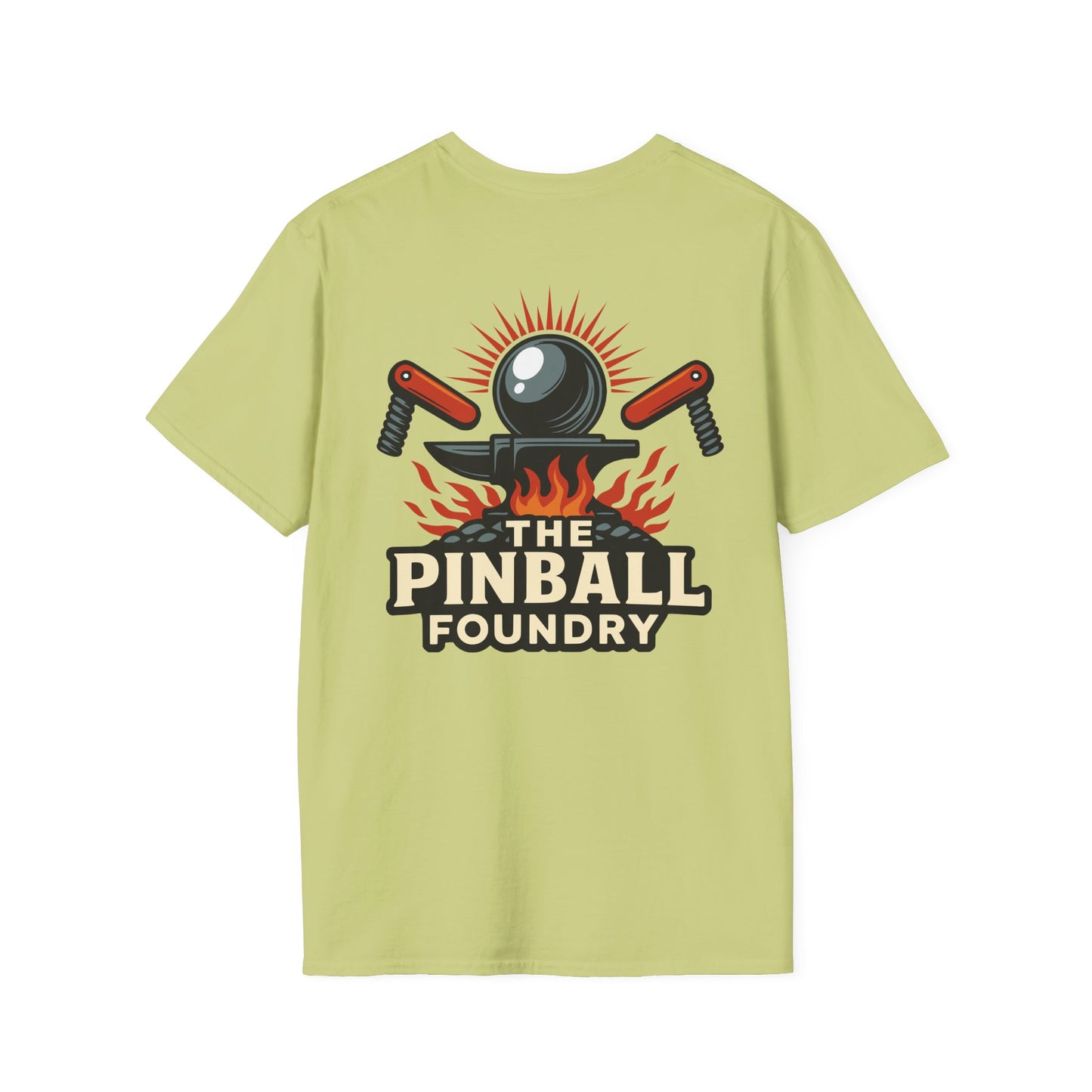 The Pinball Foundry Logo, Gaming T-Shirt, Unisex Softstyle T-Shirt, Perfect Gift for Gamers, Casual Wear, Pinball Lover Apparel