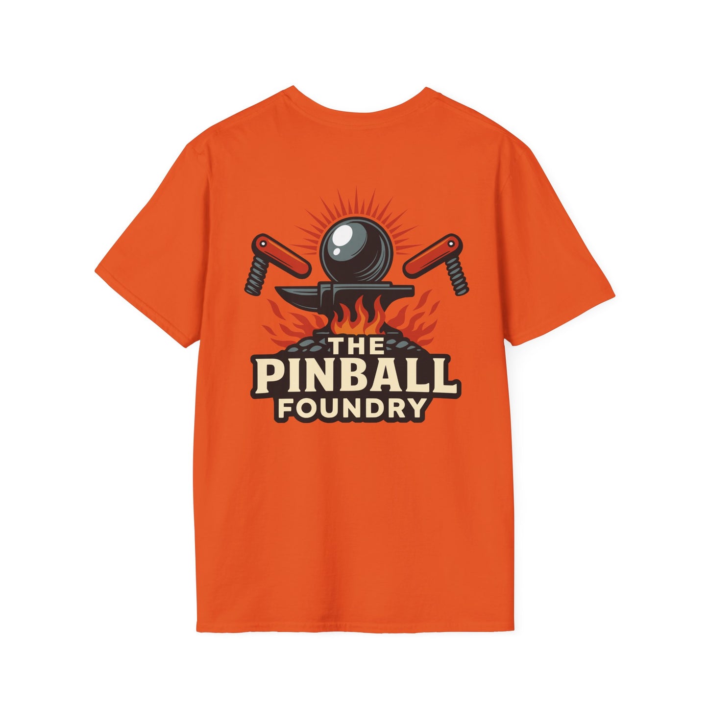 The Pinball Foundry Logo, Gaming T-Shirt, Unisex Softstyle T-Shirt, Perfect Gift for Gamers, Casual Wear, Pinball Lover Apparel