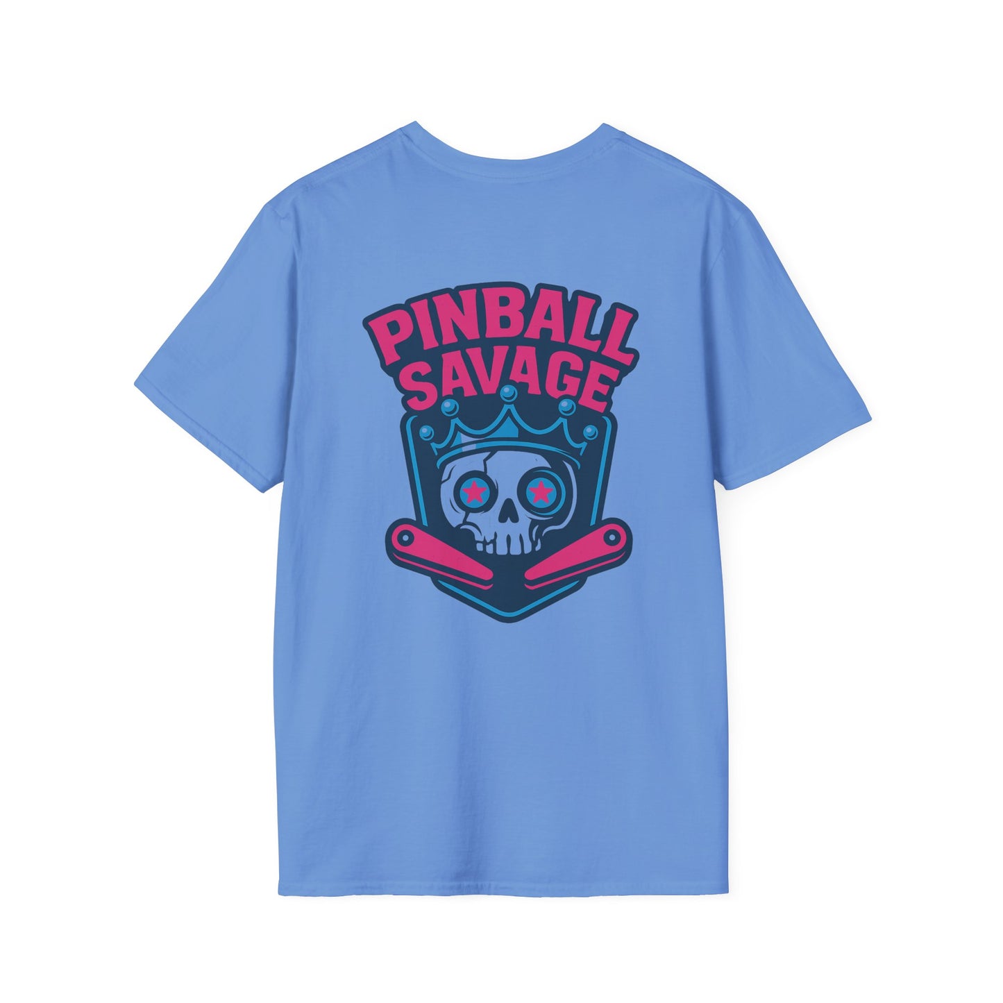 The Pinball Foundry Pinball Savage Skull, Gaming T-Shirt, Unisex Softstyle T-Shirt, Perfect Gift for Gamers, Casual Wear, Pinball Lover Apparel