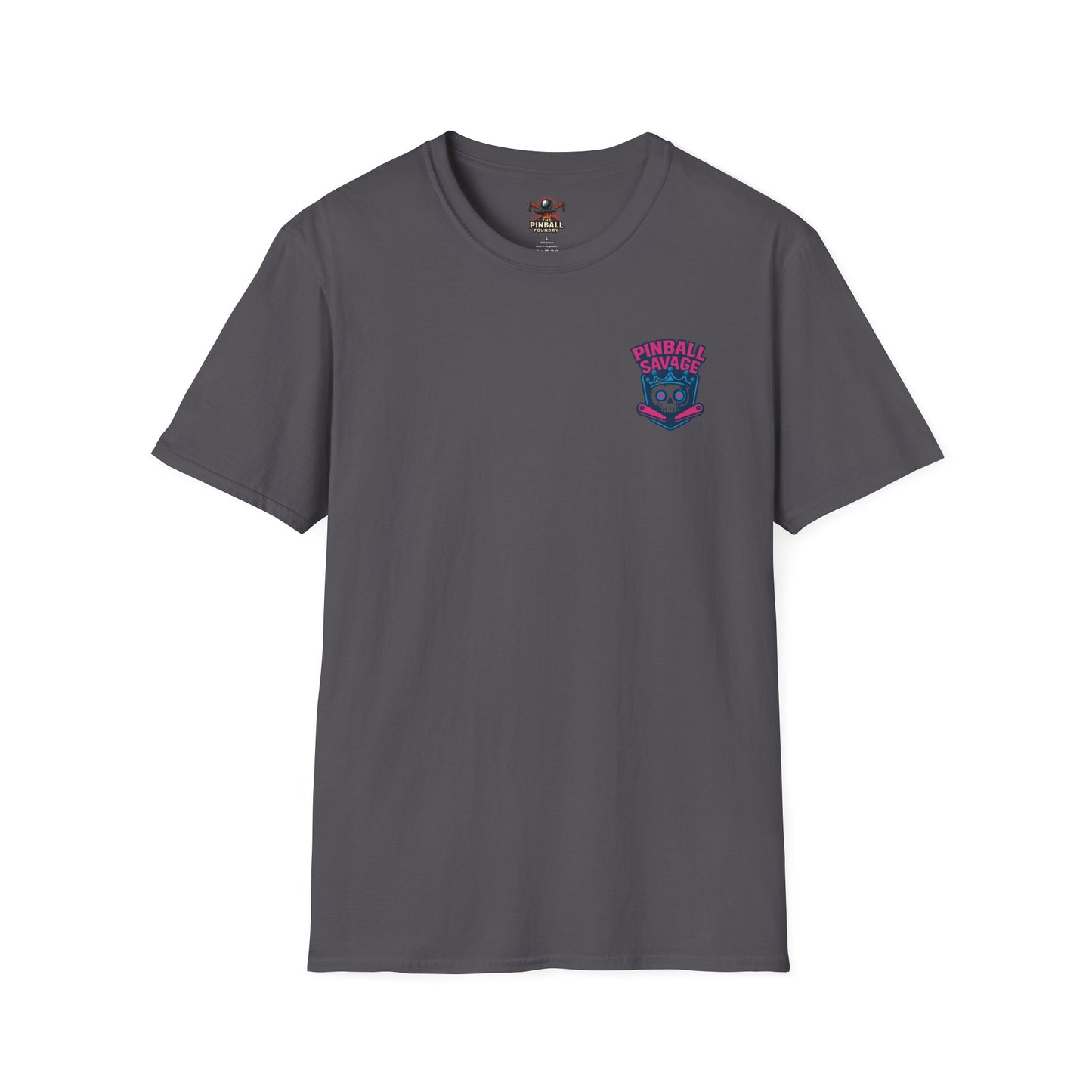 The Pinball Foundry Pinball Savage Skull, Gaming T-Shirt, Unisex Softstyle T-Shirt, Perfect Gift for Gamers, Casual Wear, Pinball Lover Apparel