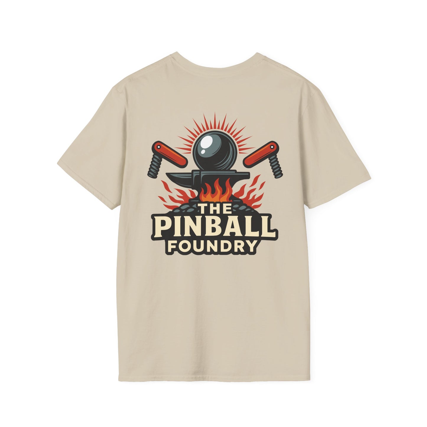 The Pinball Foundry Logo, Gaming T-Shirt, Unisex Softstyle T-Shirt, Perfect Gift for Gamers, Casual Wear, Pinball Lover Apparel