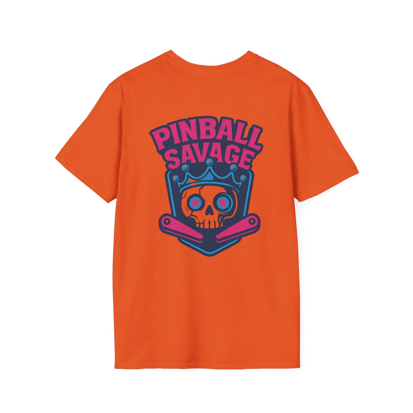 The Pinball Foundry Pinball Savage Skull, Gaming T-Shirt, Unisex Softstyle T-Shirt, Perfect Gift for Gamers, Casual Wear, Pinball Lover Apparel